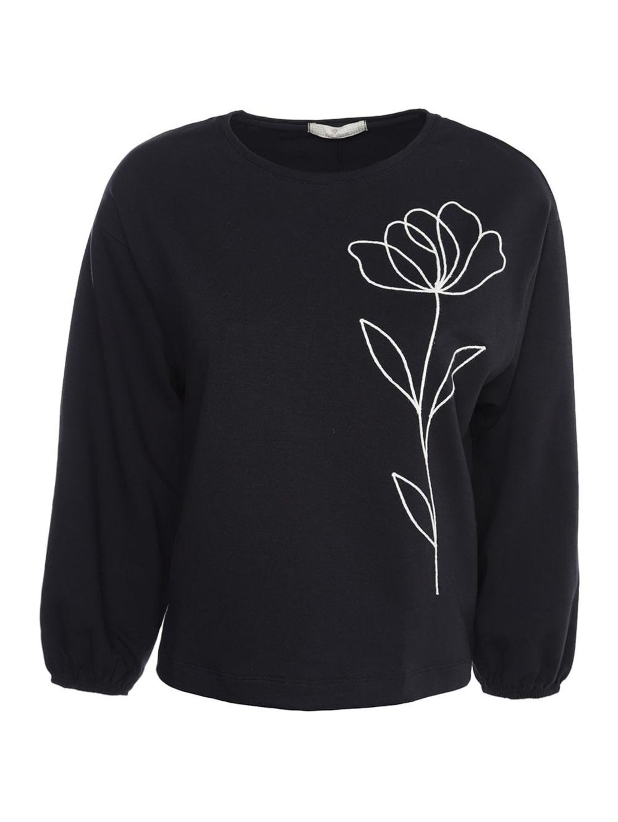 Blusa Feminina Autentique Molecotton Bordado Floral Preta