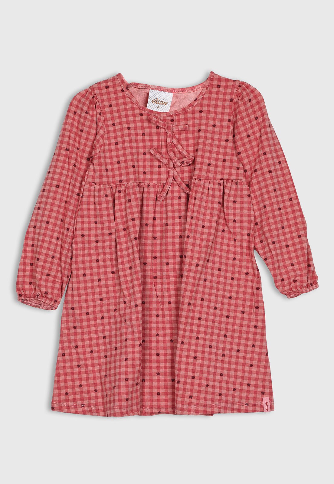 Infantil - Vestido Elian Xadrez Laço Rosa