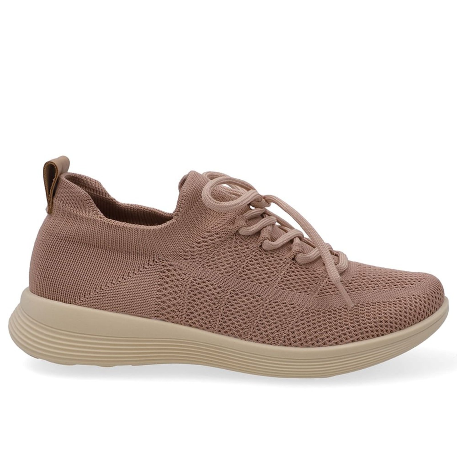 Tênis Slip On Em Tricot Bege Com Cadarço