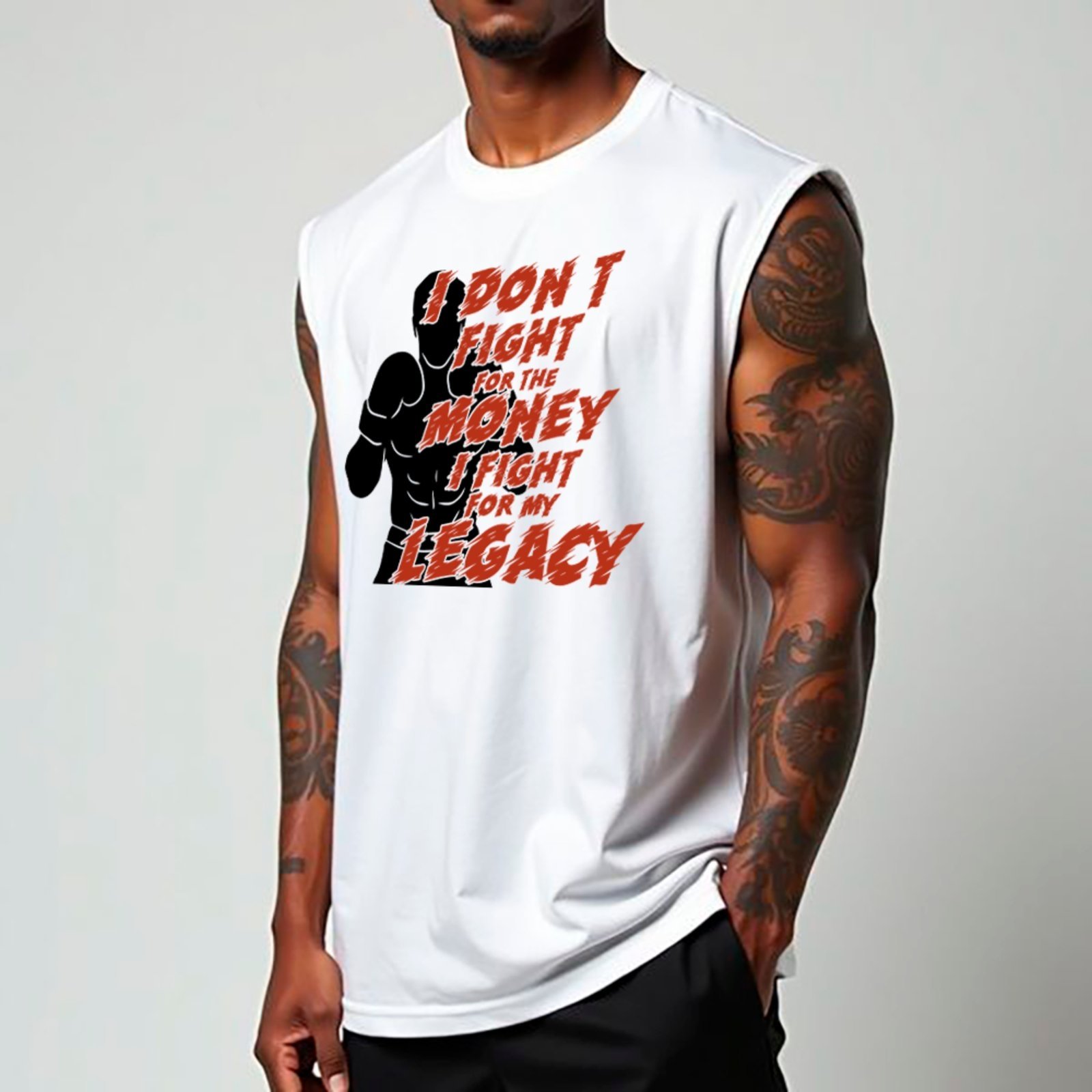 Camiseta Regata Machão Ousy Boxe Treino Frase Motivacional Oversized Masculina Branco