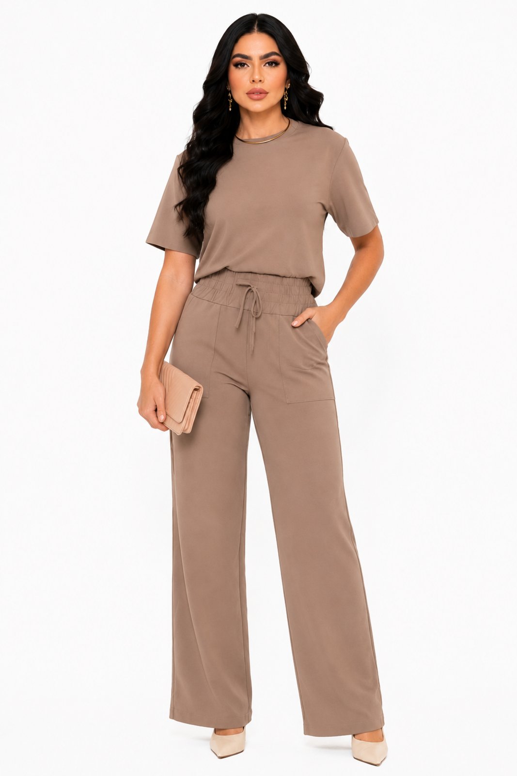 Conjunto Moletinho D Bell Outlet Fashion Comfy Chic Capuccino