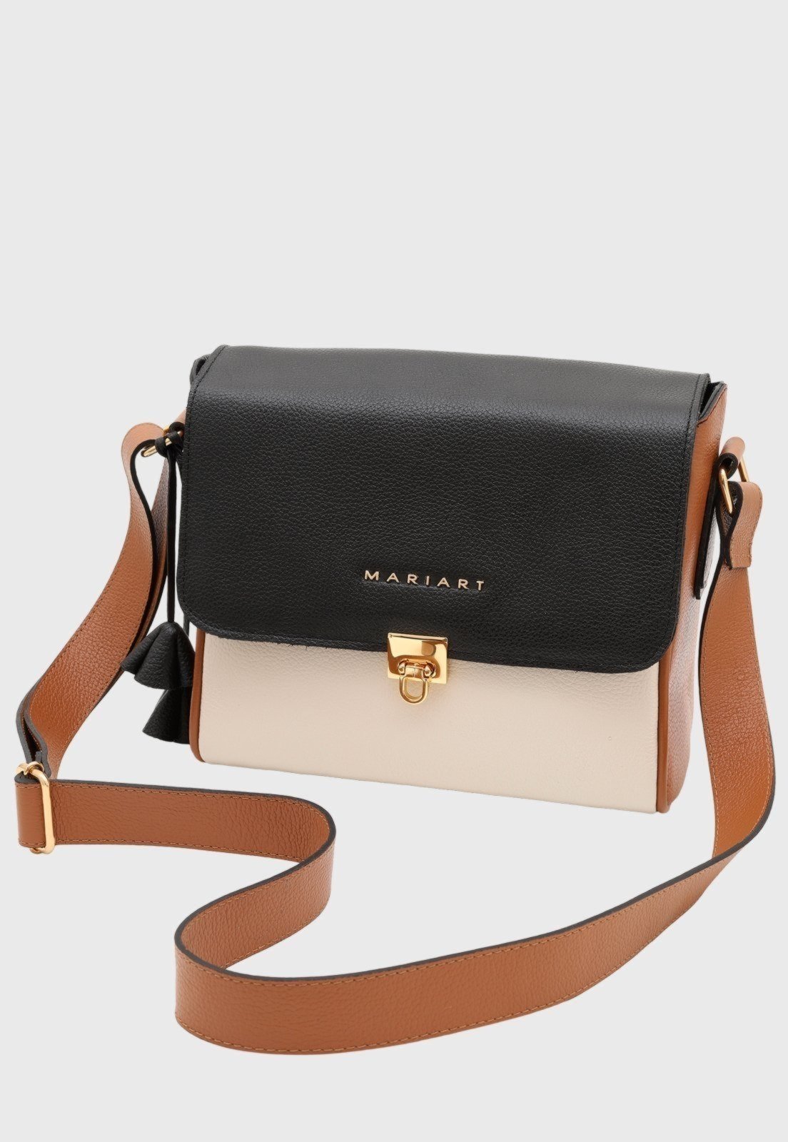 Vista 2 Bolsa Transversal Couro Mariart Âmbar Off White/Camel/Preta caramelo/off-white/preto white Mariart caramelo/off-white/preto white