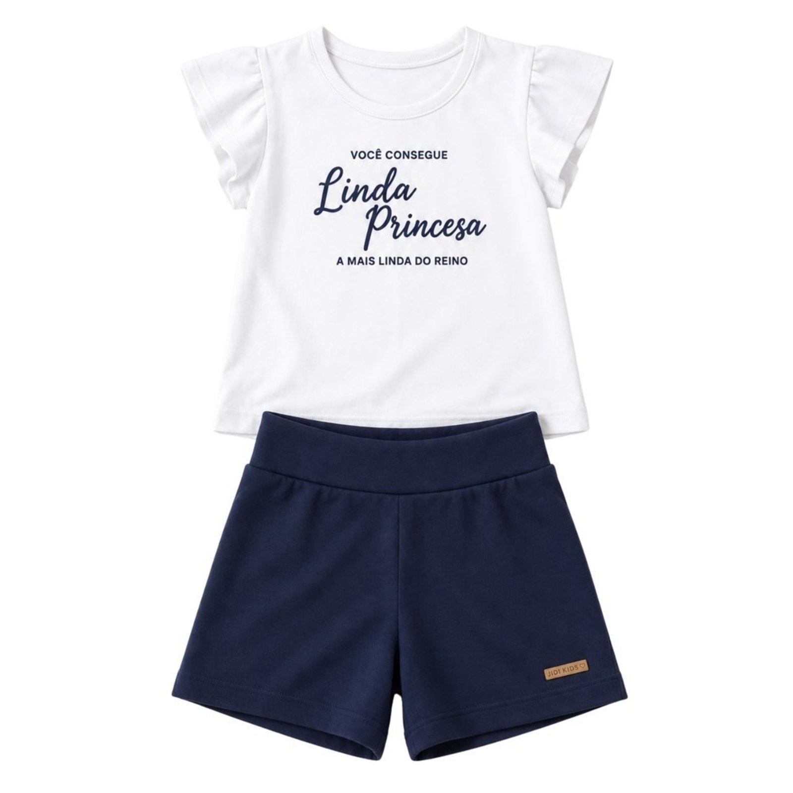 Infantil - Conjunto Menina Blusa Meia Malha Penteada Bermuda Moletinho