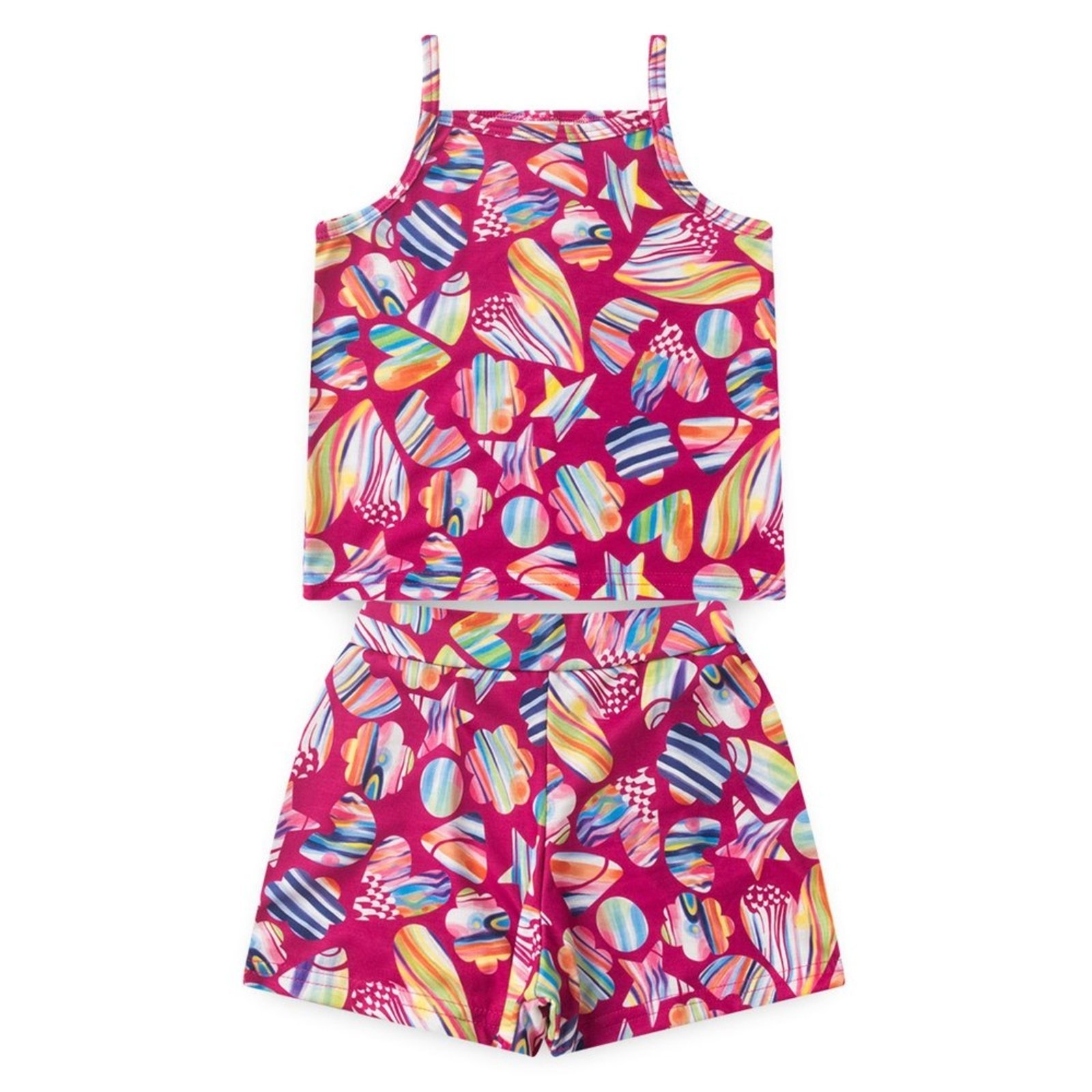 Vista 3 Infantil - Conjunto Verão Menina Pink Cropped Alcinha e Short Corações do Mar Molekada rosa pink Molekada rosa pink