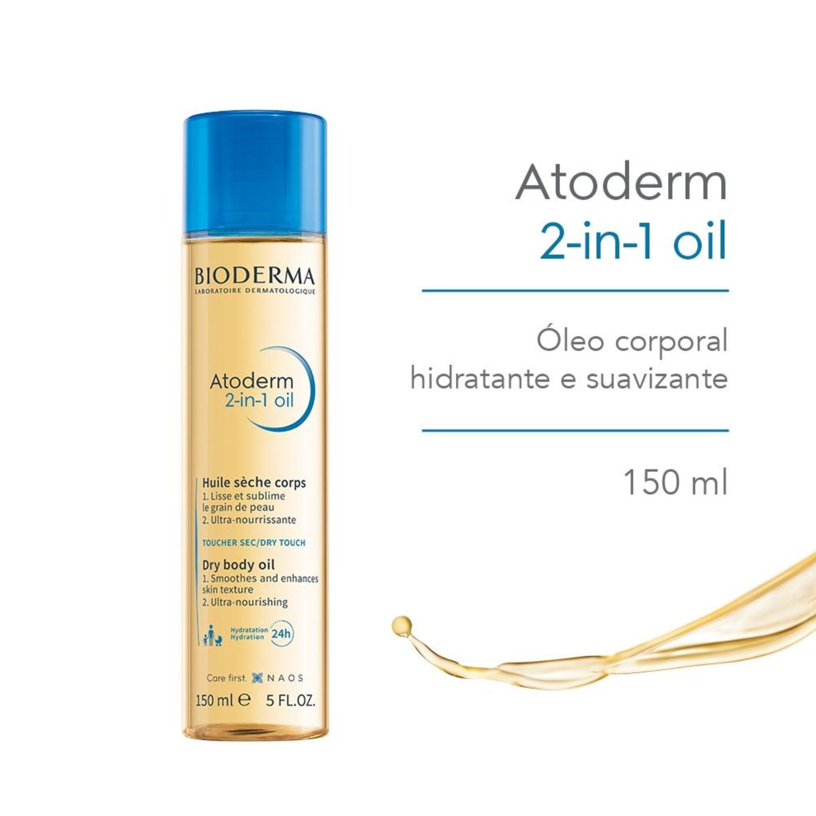 Vista 3 Bioderma Atodderm Body Oil 2 In 1 Óleo Corporal 150ml incolor BIODERMA incolor