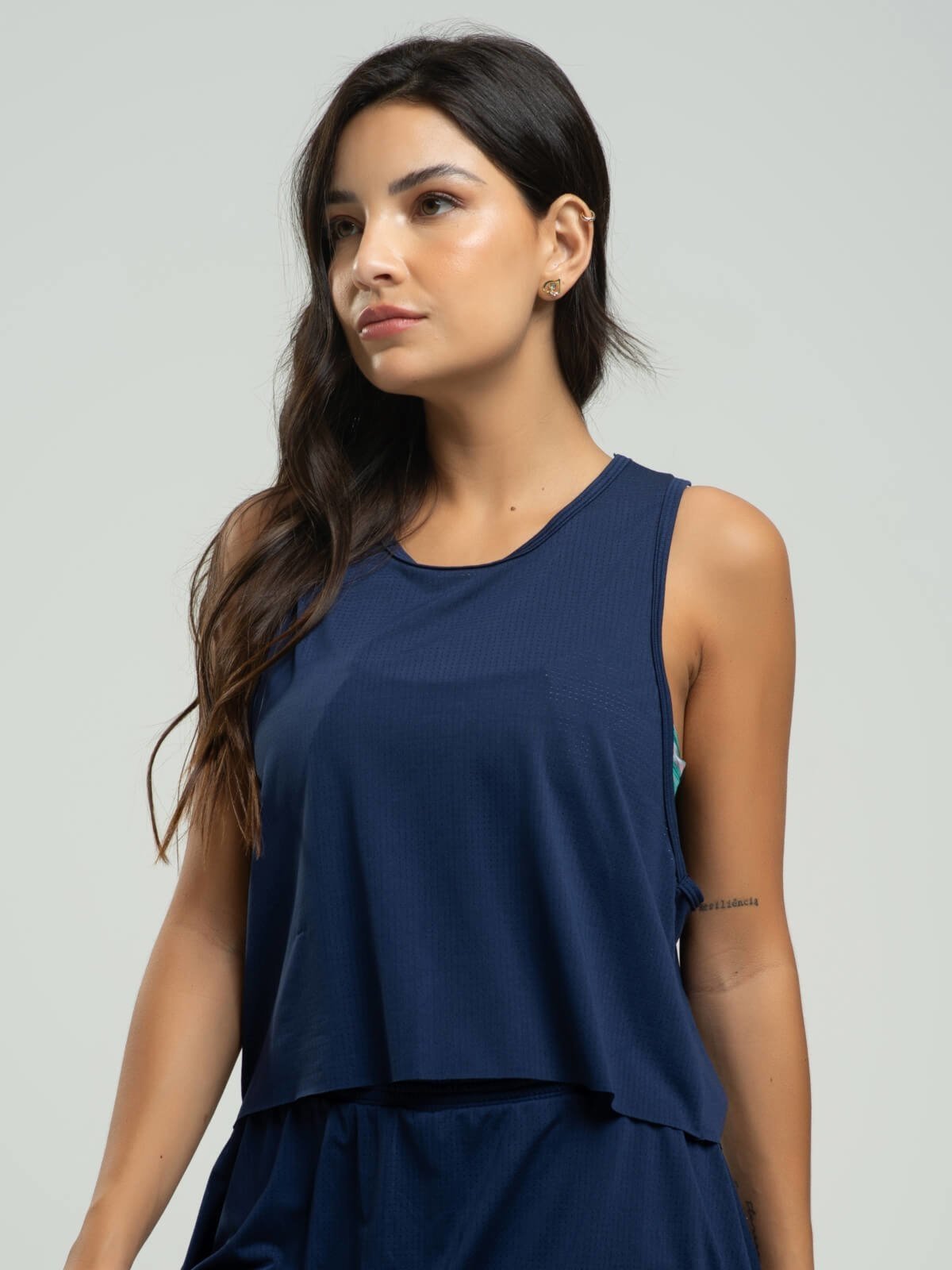 Cropped Regata Feminino Fitness Beach Tennis Tecido DryFit Vicbela Azul