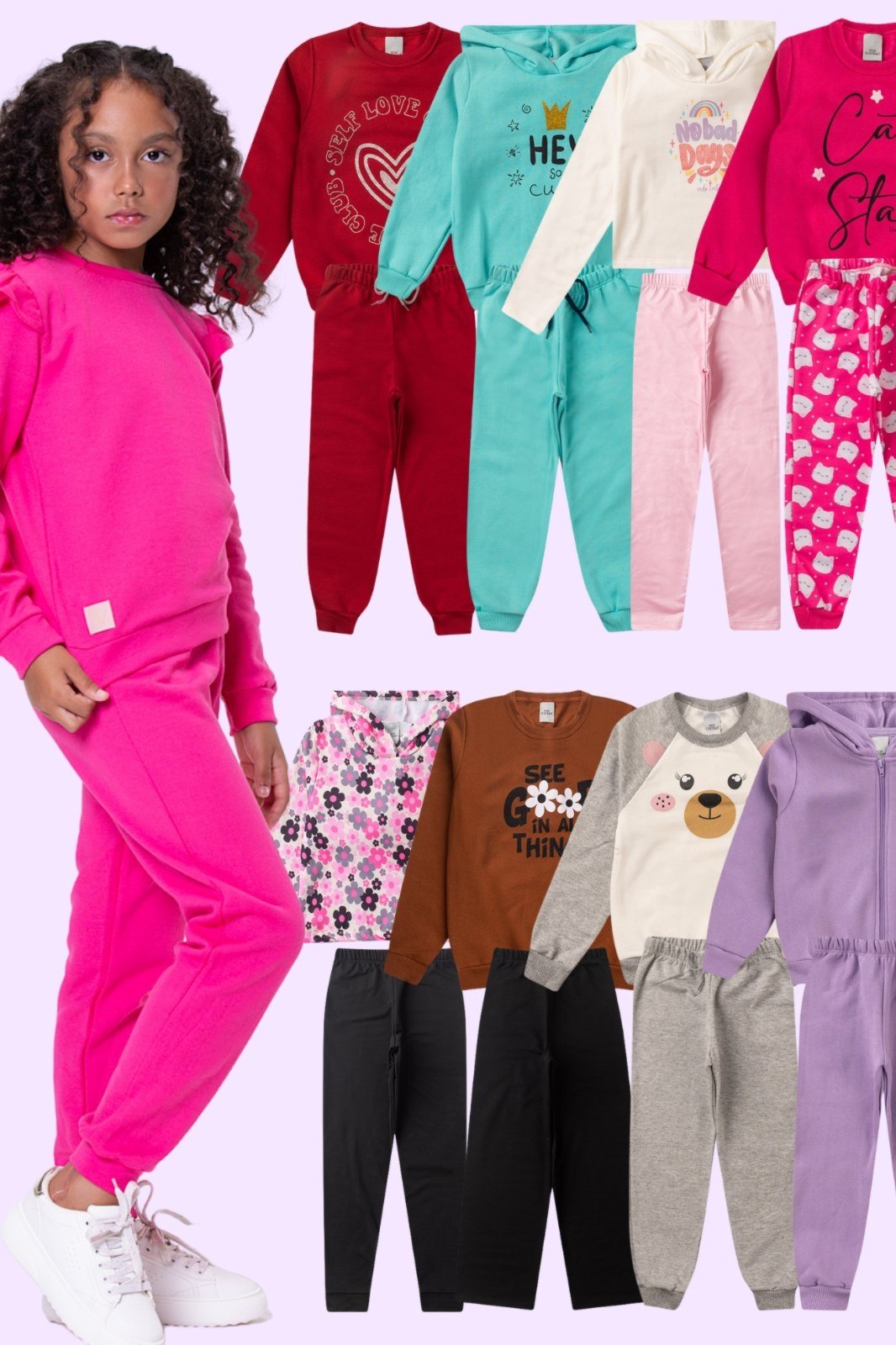 Infantil – Kit Sortido 4 Peças de Roupas Infantis Menina Inverno- 2 Casacos + 2 Calças