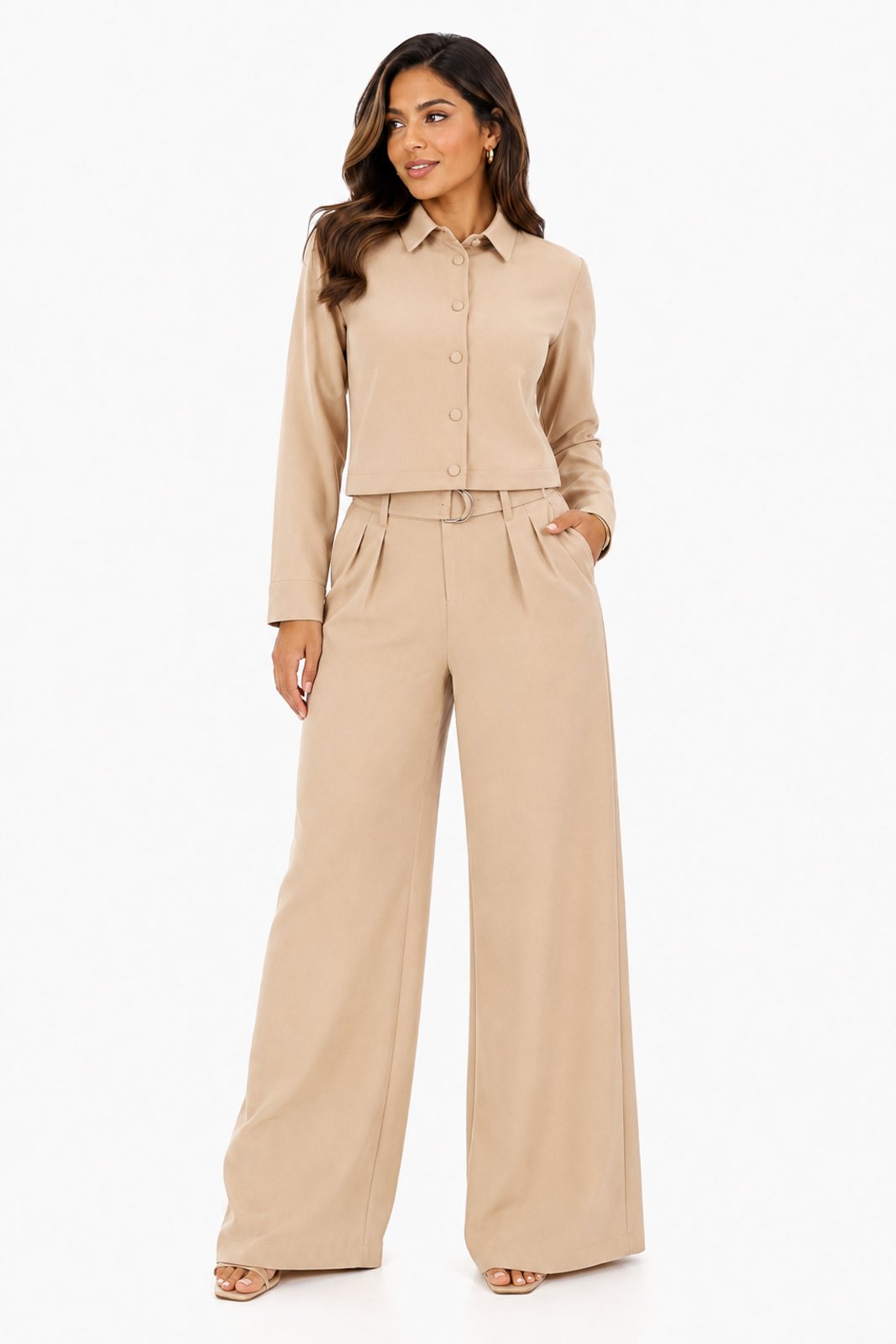 Conjunto Feminino D Bell Outlet Fashion Alfaiataria Clássico Areia