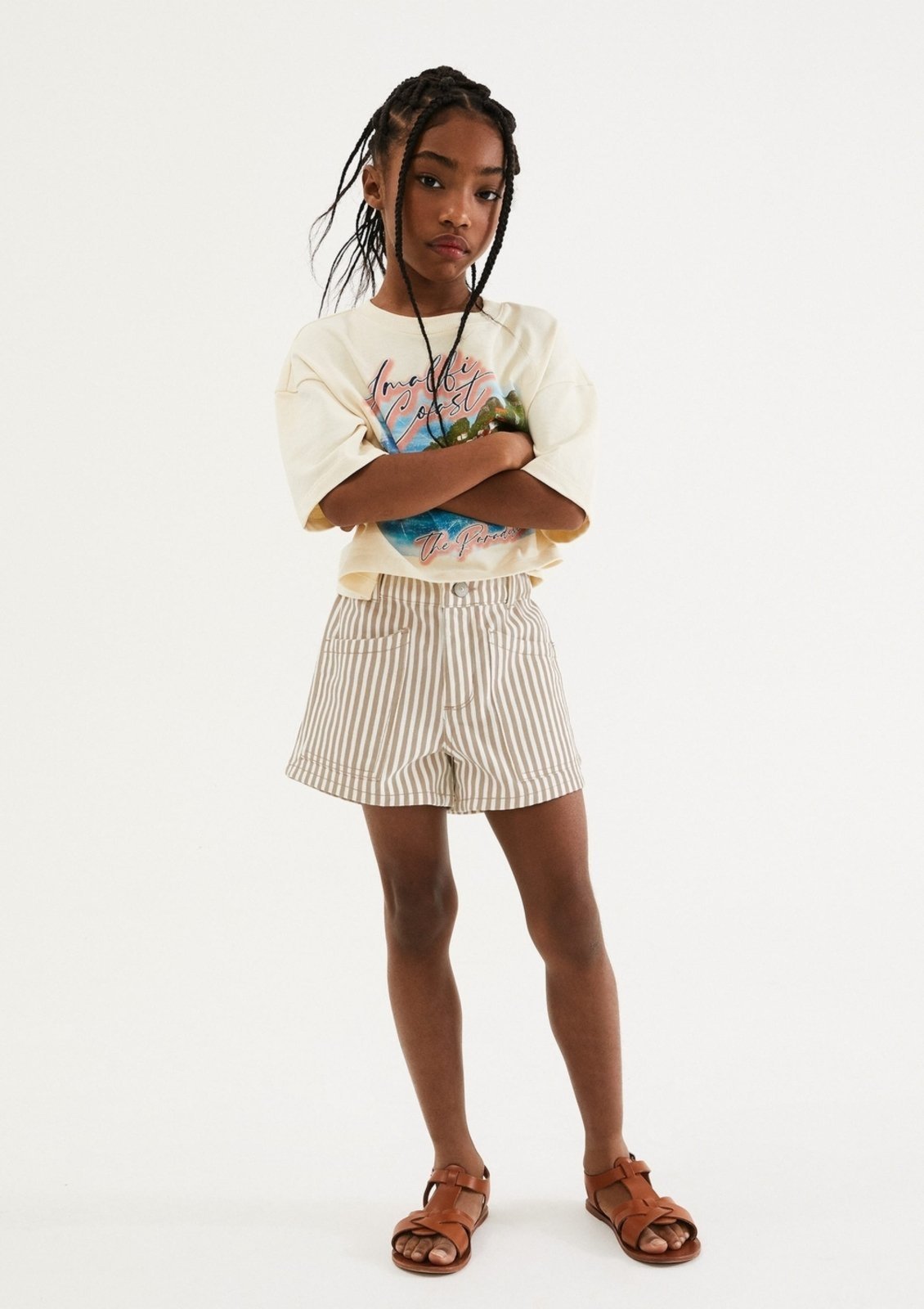 Infantil - Shorts Menina Listrado Em Sarja Hering