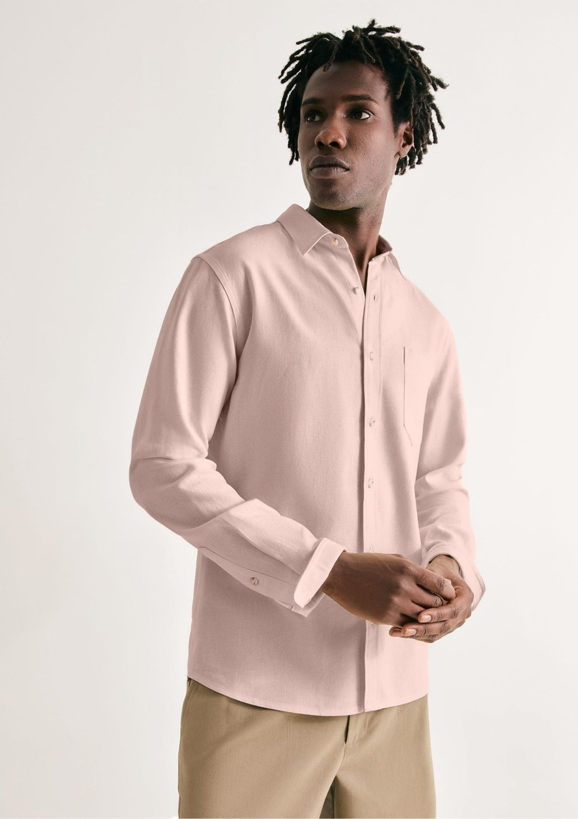 Camisa Hering Básica Slim Manga Longa Em Linho Rosa