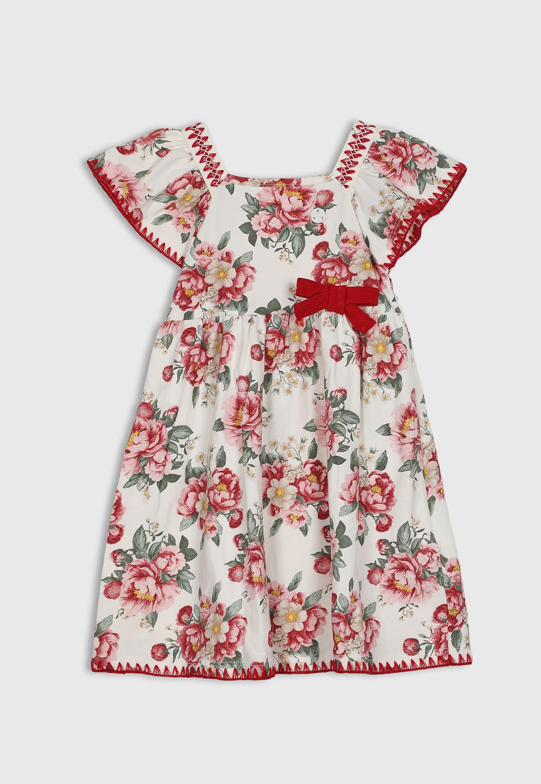 Infantil - Vestido Milon Floral Faixa Vermelho
