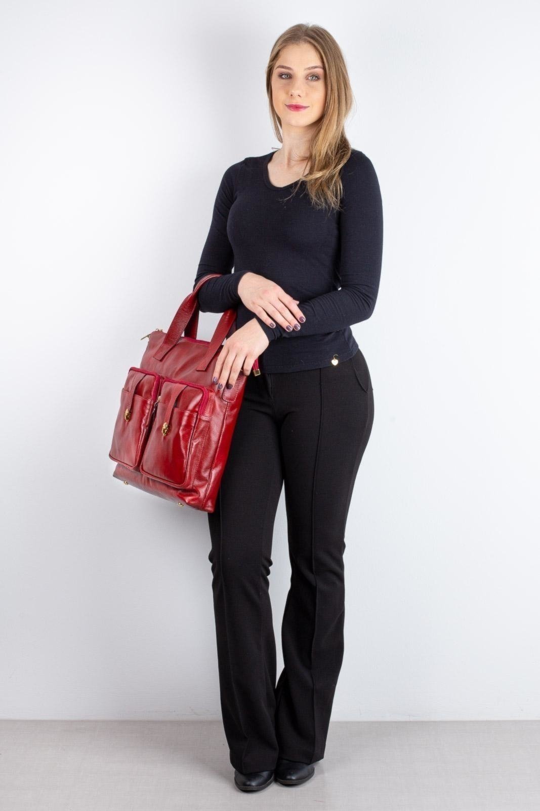 Vista 2 Bolsa Andrea Vinci Para Notebook De Couro Liso Jaque vermelho Andrea Vinci vermelho