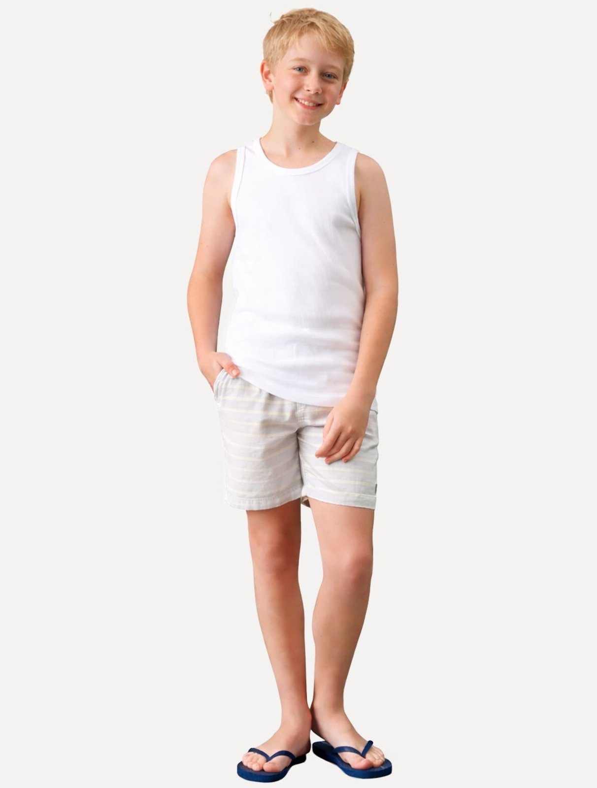 Infantil - Bermuda Calvin Klein Jeans Elástico Listras Azul Claro/Caqui Claro