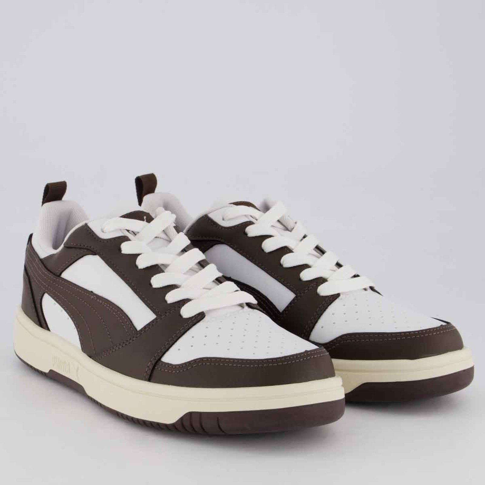 Vista 3 Tênis Puma Rebound V6 Low e Marrom branco Puma branco