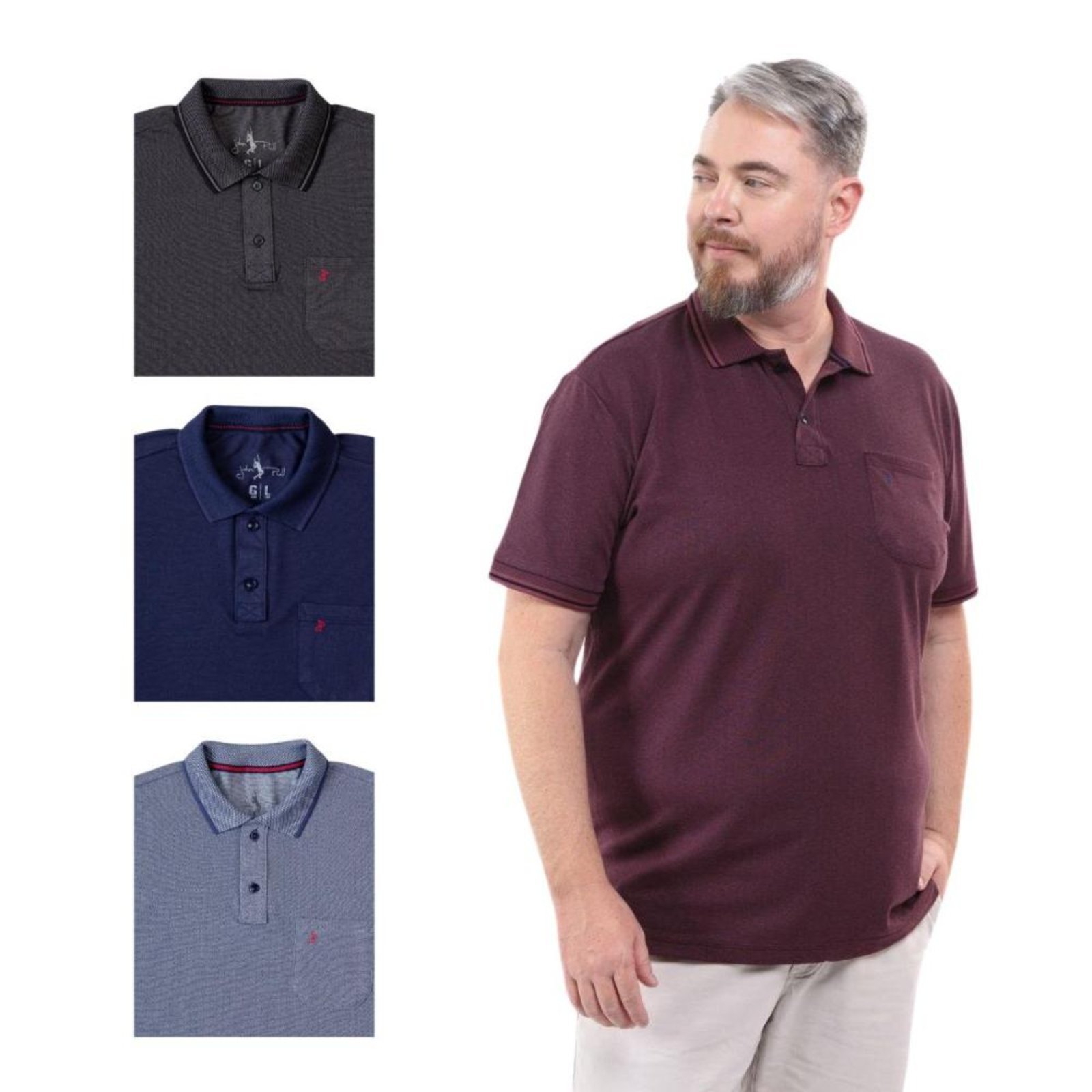 Kit 4 Camisa Polo Masculina Plus Size Pique com Bolso Casual