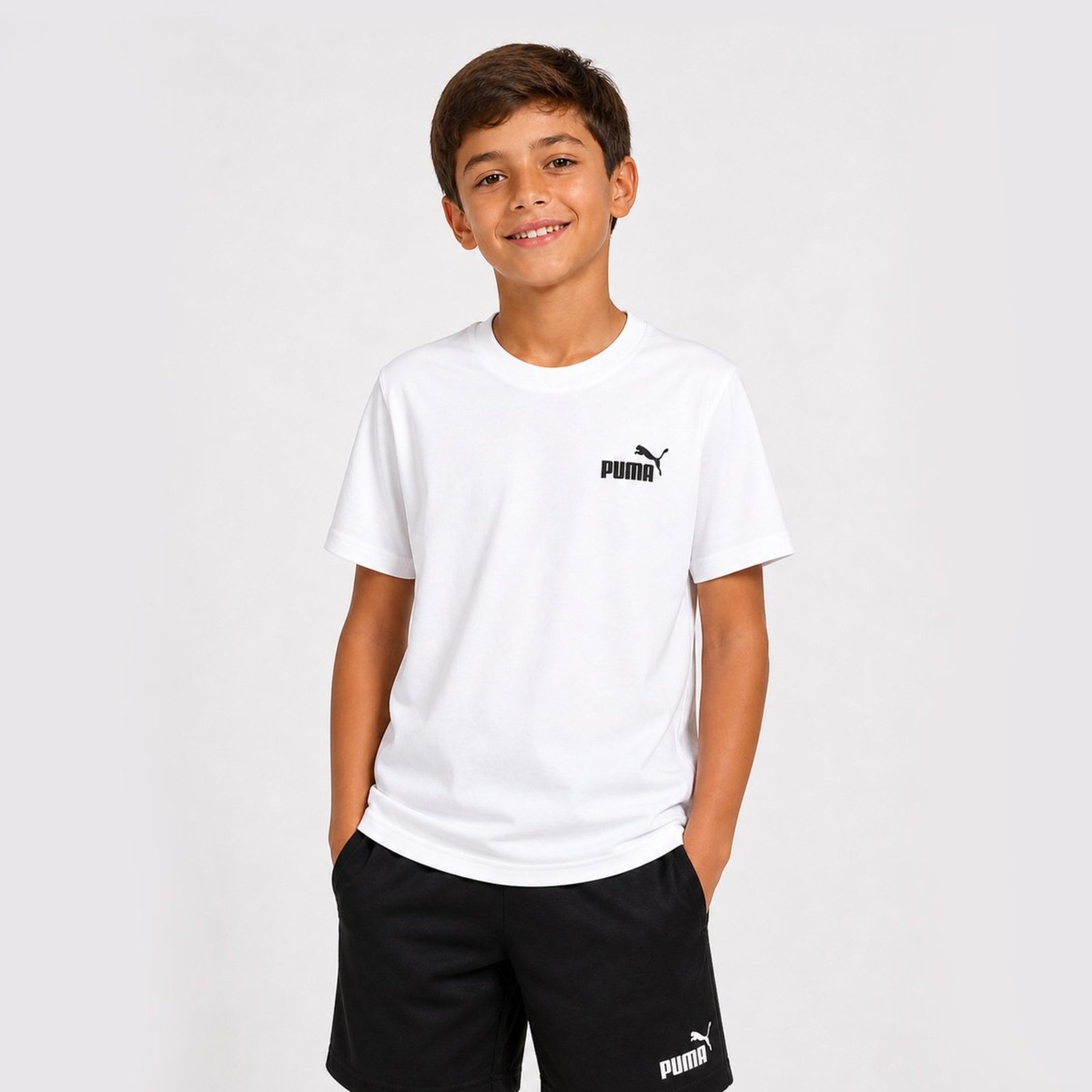 Camiseta Puma Juvenil ESS Small No.1 Logo Relaxed Branca