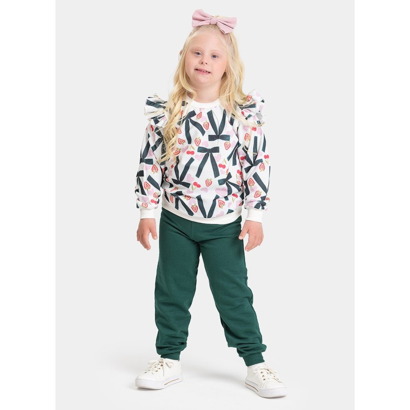 Infantil - Conjunto Inverno Menina Natural Blusão com Babado e Calça em Moletom Laços