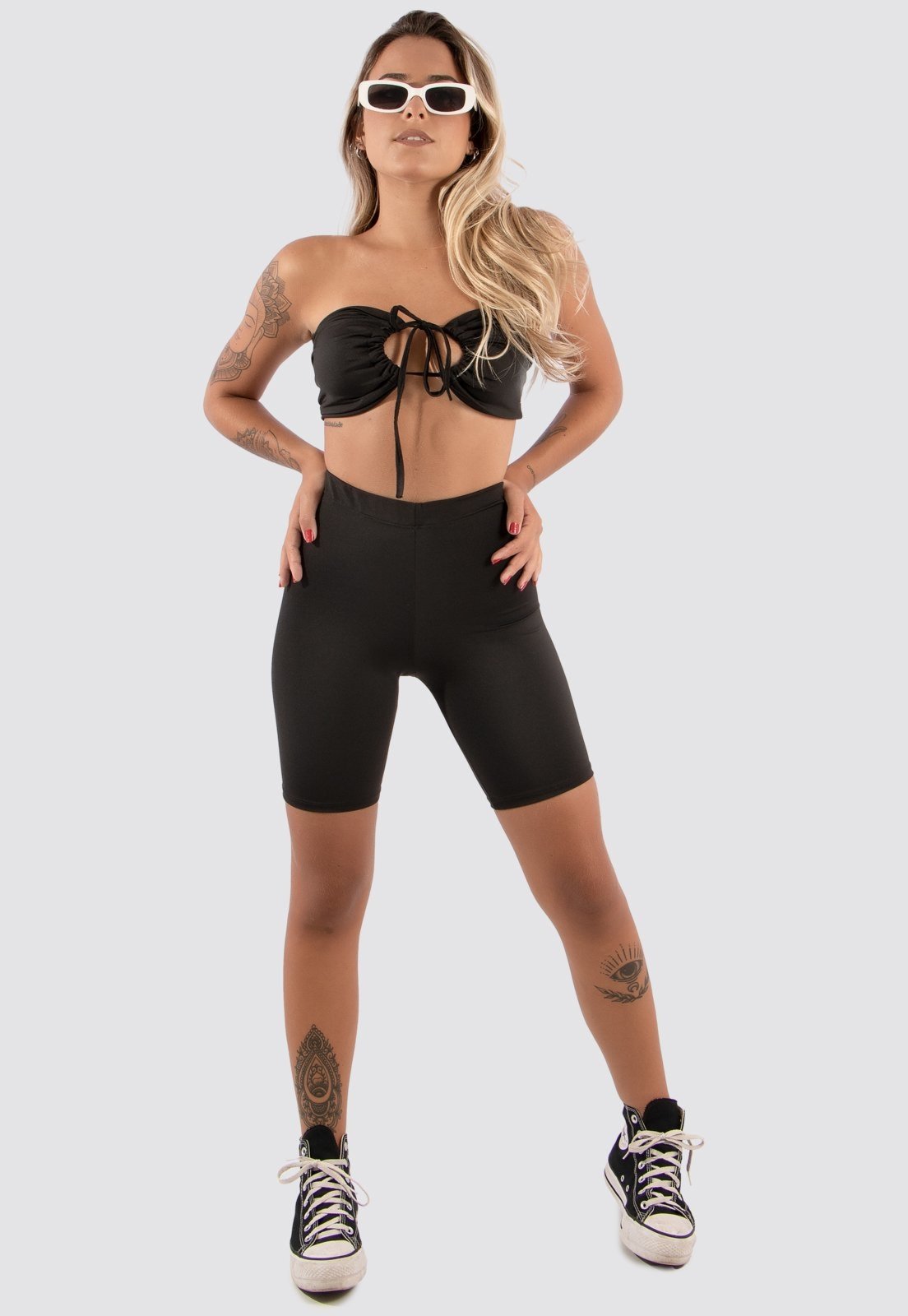 Vista 3 Bermuda Cintura Alta Diluxo Legging Biker Ciclista Preta preto Diluxo preto