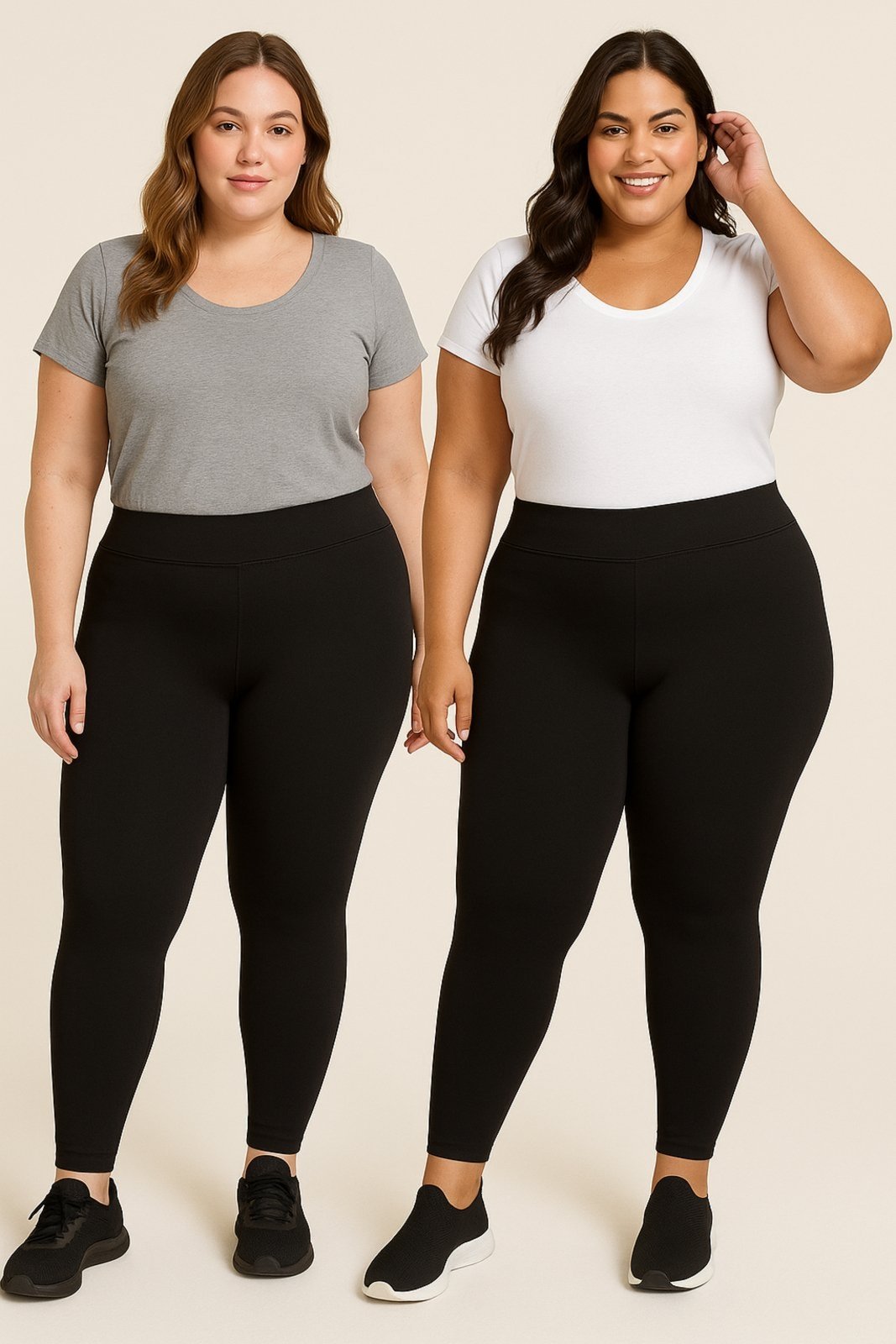 Kit Com 2 Calças Leggings Plus Size D Bell Outlet Fashion Cós Alto Preto