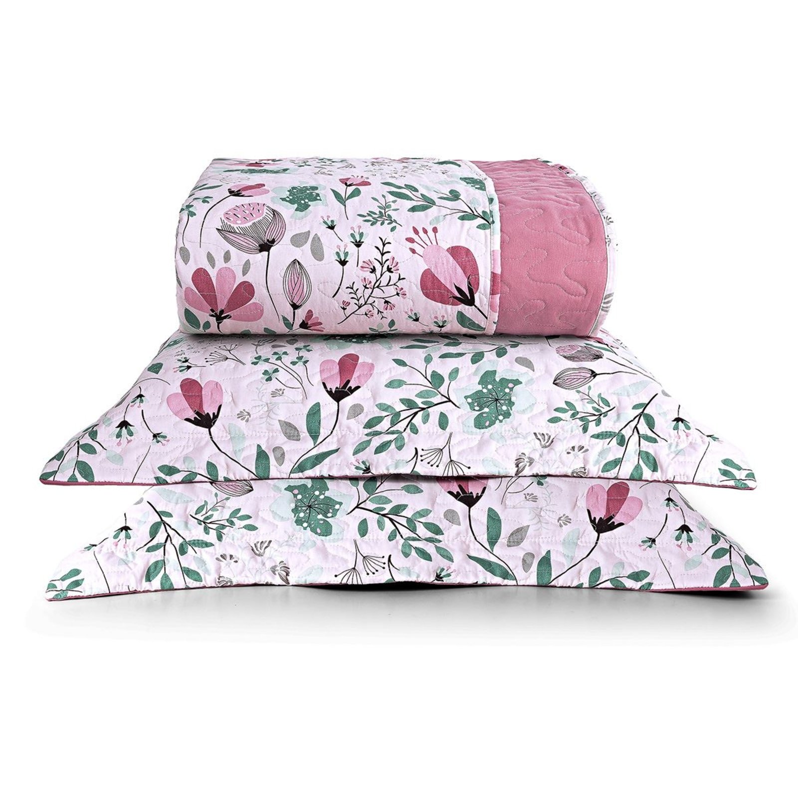 Kit Cobre Leito Queen Casa Modelo Enxovais Botanical Rosa Micropercal 200 Fios 7 Peças