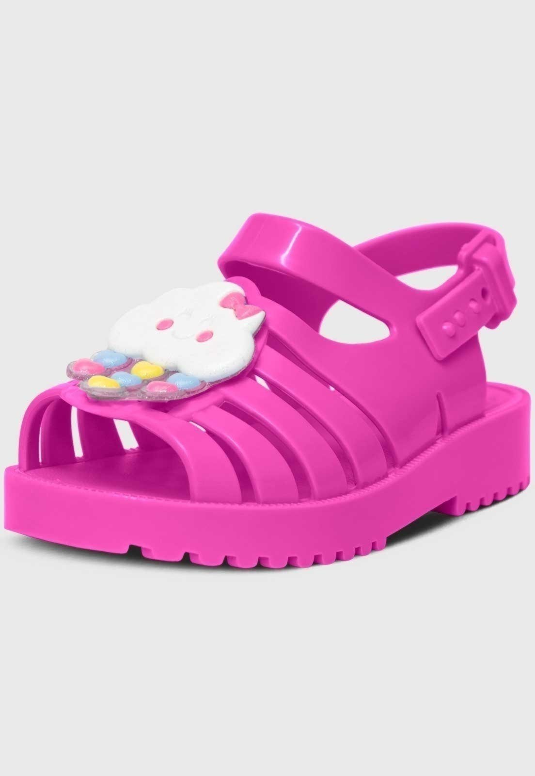 Vista 2 Infantil - Sandália Rasteira Pópidi Menina Emborrachada Chuva de Amor preto Pópidí preto