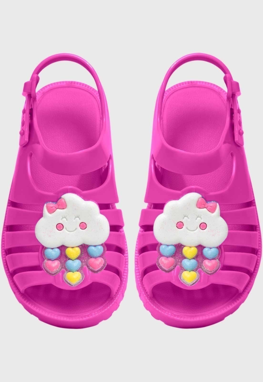 Vista 3 Infantil - Sandália Rasteira Pópidi Menina Emborrachada Chuva de Amor preto Pópidí preto