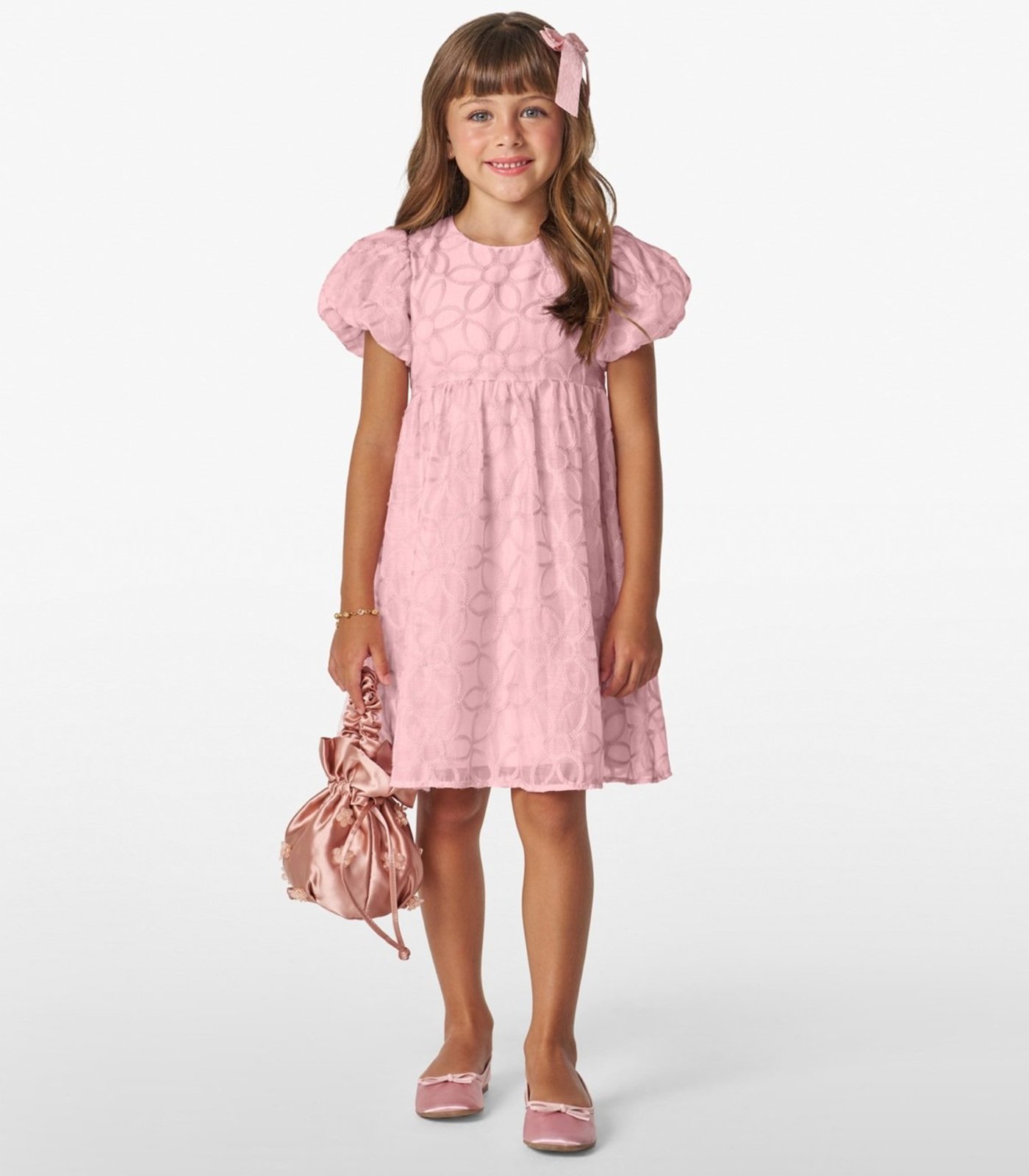 Infantil - Vestido em Poly Bordado Viscose Khyara Trick Nick Rosa