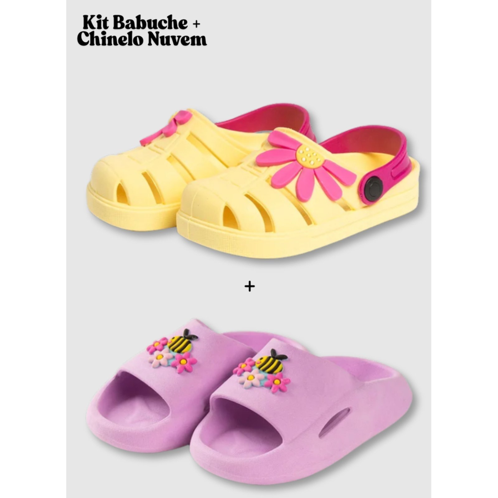 Infantil - Kit 2 Calçados Menina Molekada Babuche e Chinelo Nuvem Flor e Abelinha