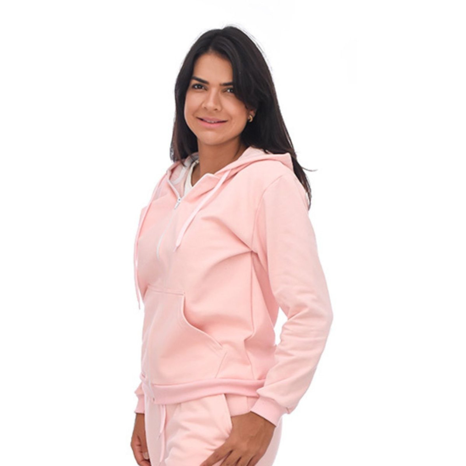 Blusa Moletom Com Zíper e Capuz Jaqueta Adulto Rosa Aliarthe