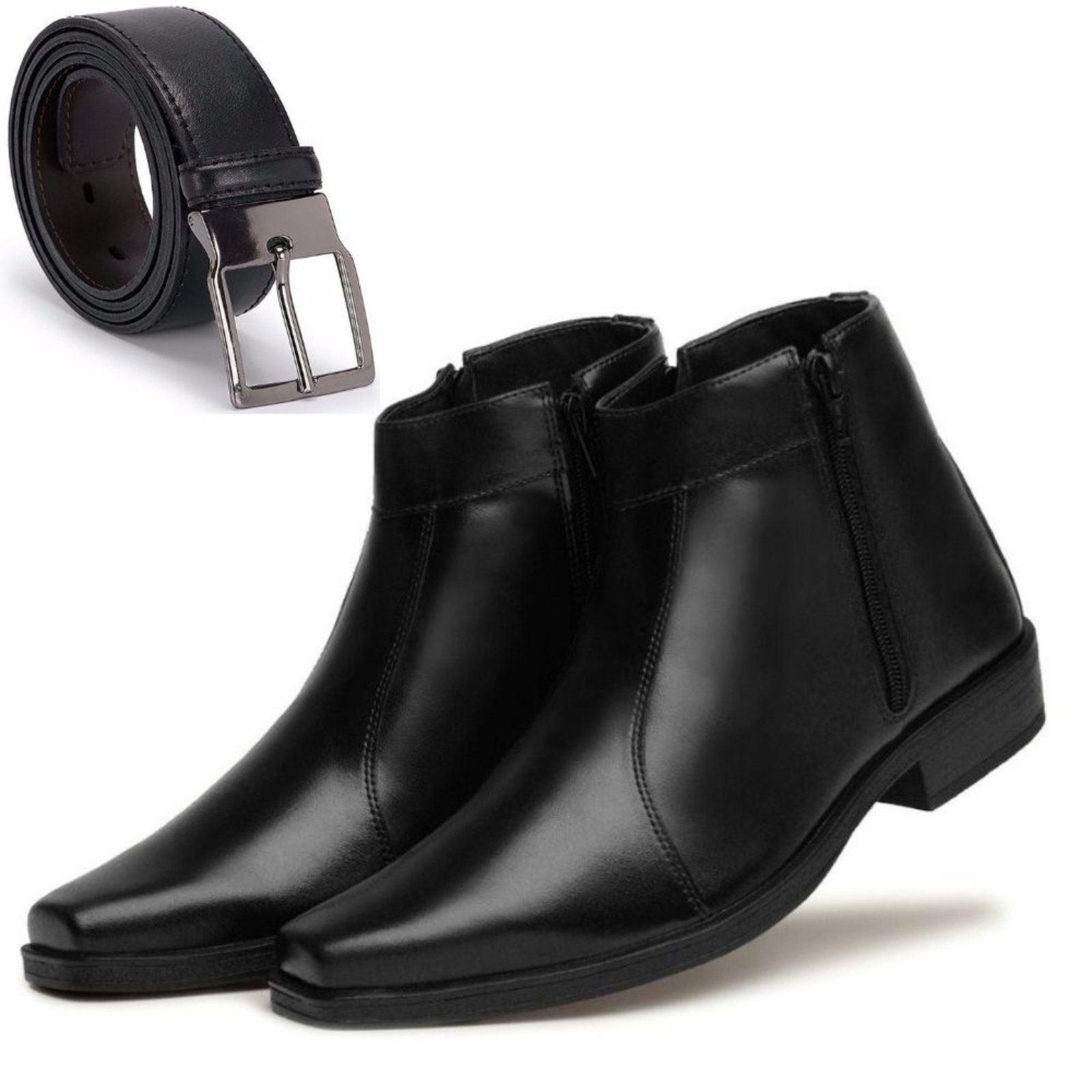 Kit Bota Social Bico Fino Masculina Preta com Cinto Dupla Face