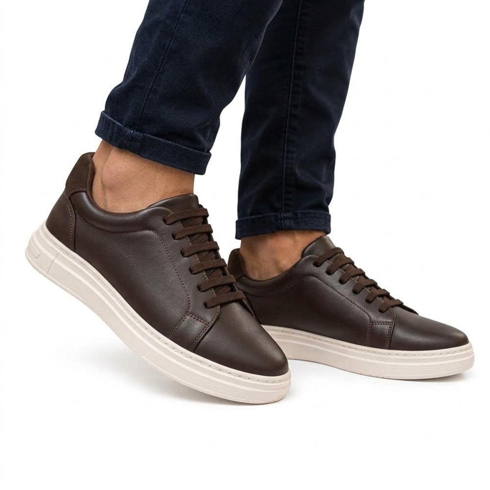 Tênis Masculino Couro Legítimo Camurça Casual Conforto Café