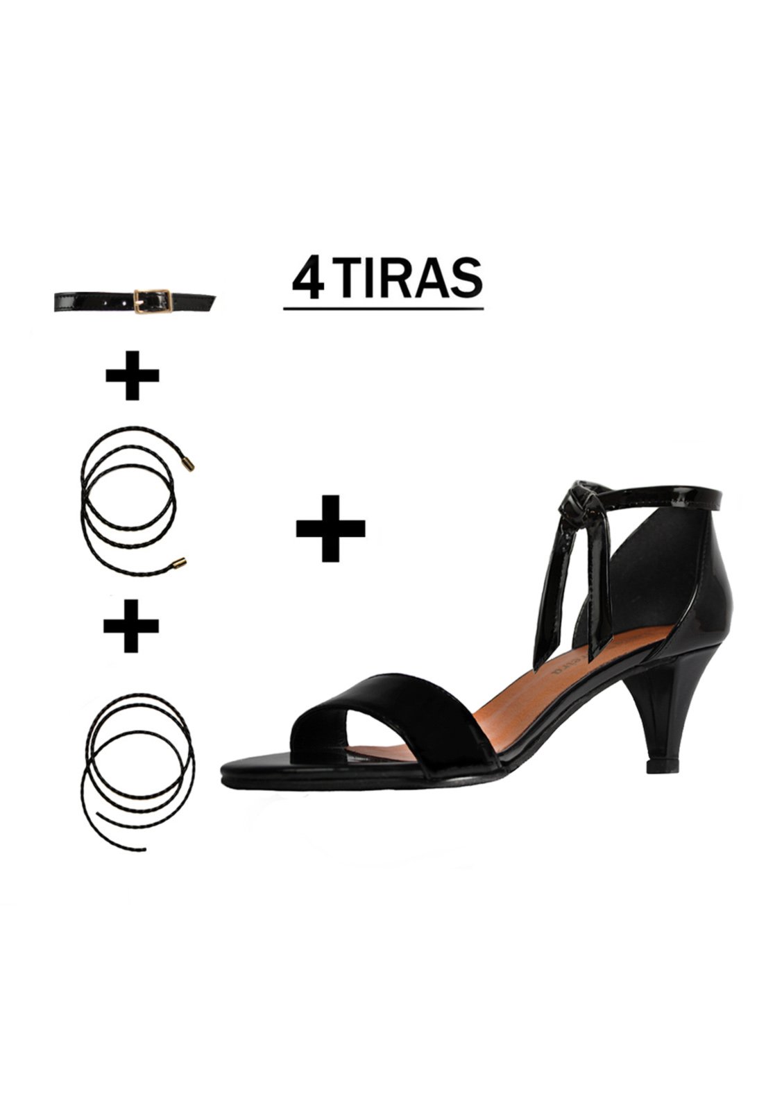 Sandália Troca Tira Salto Baixo Fino Verniz Preto Mod. 4065-2