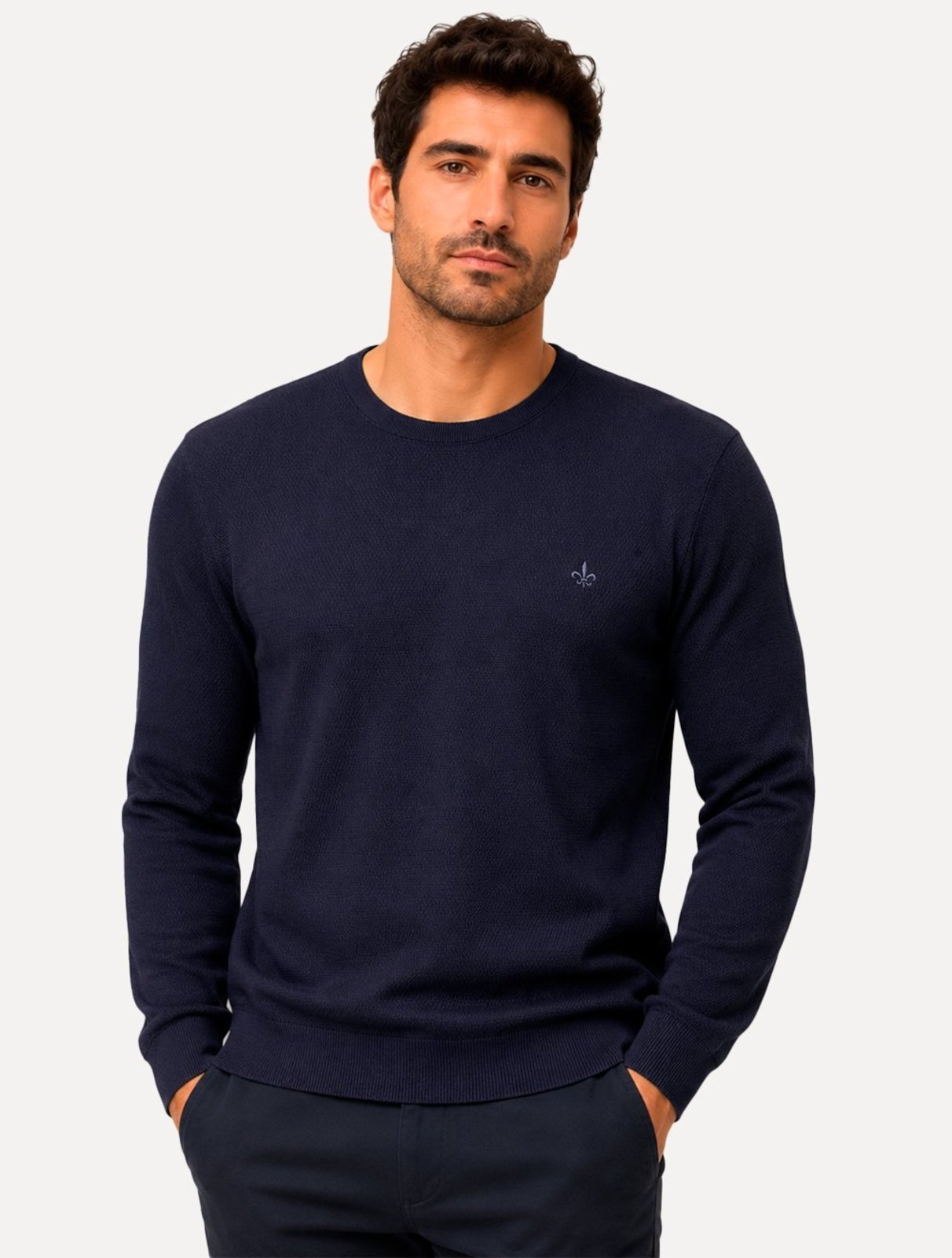 Suéter Dudalina Masculino Tricot Crewneck Textura Azul Marinho