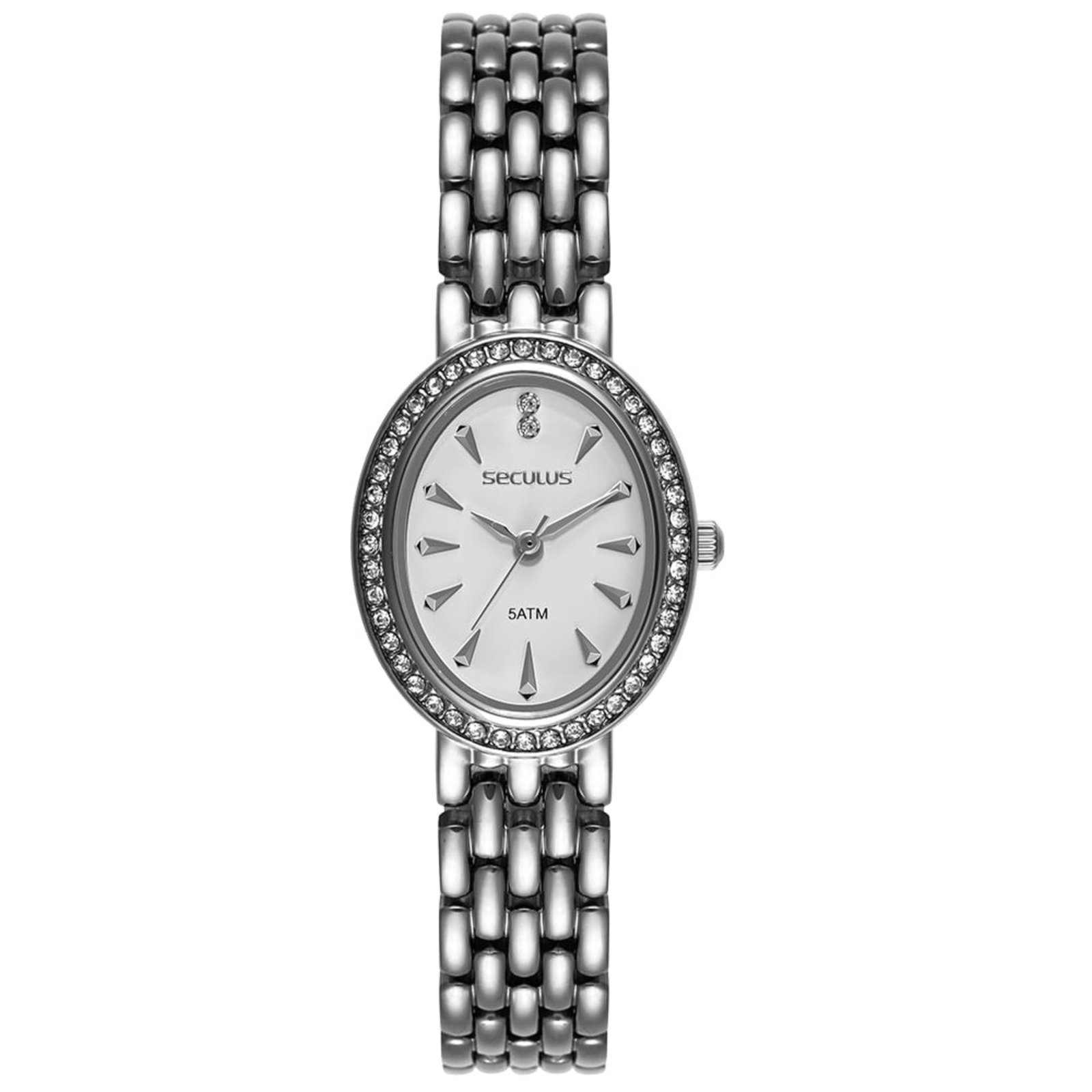 Vista 2 Relógio Feminino Seculus Aço Oval com Cristais prata prata