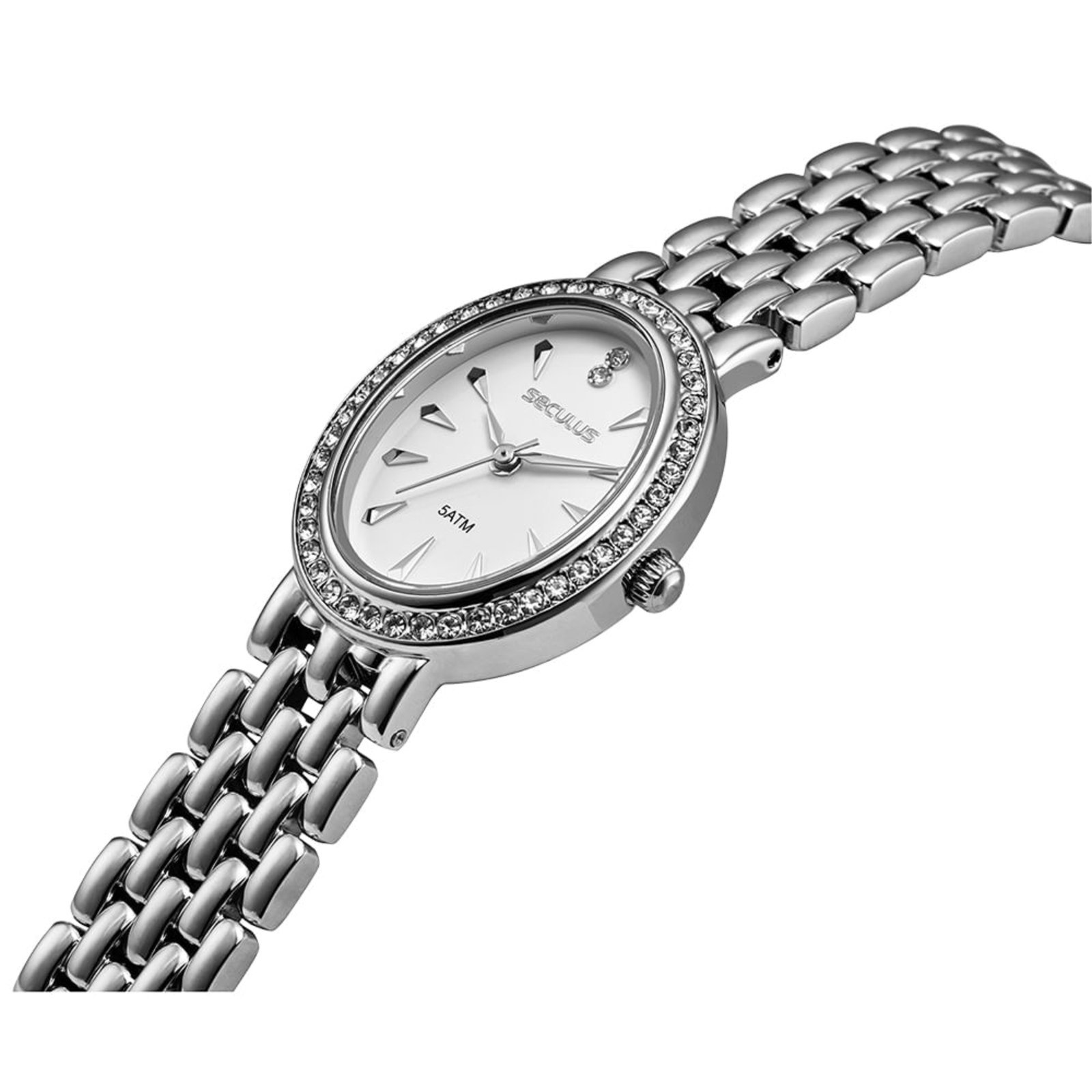 Vista 3 Relógio Feminino Seculus Aço Oval com Cristais prata prata