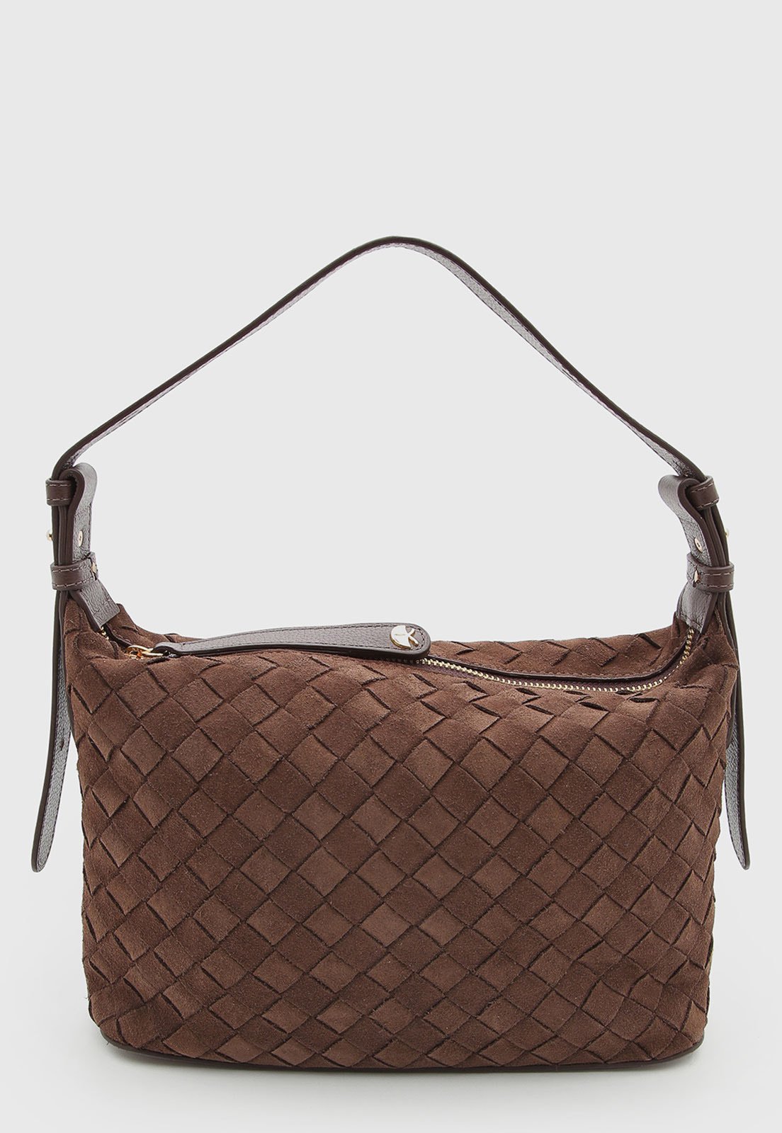 Bolsa Feminina Luiza Barcelos Trama Couro Camurça Marrom