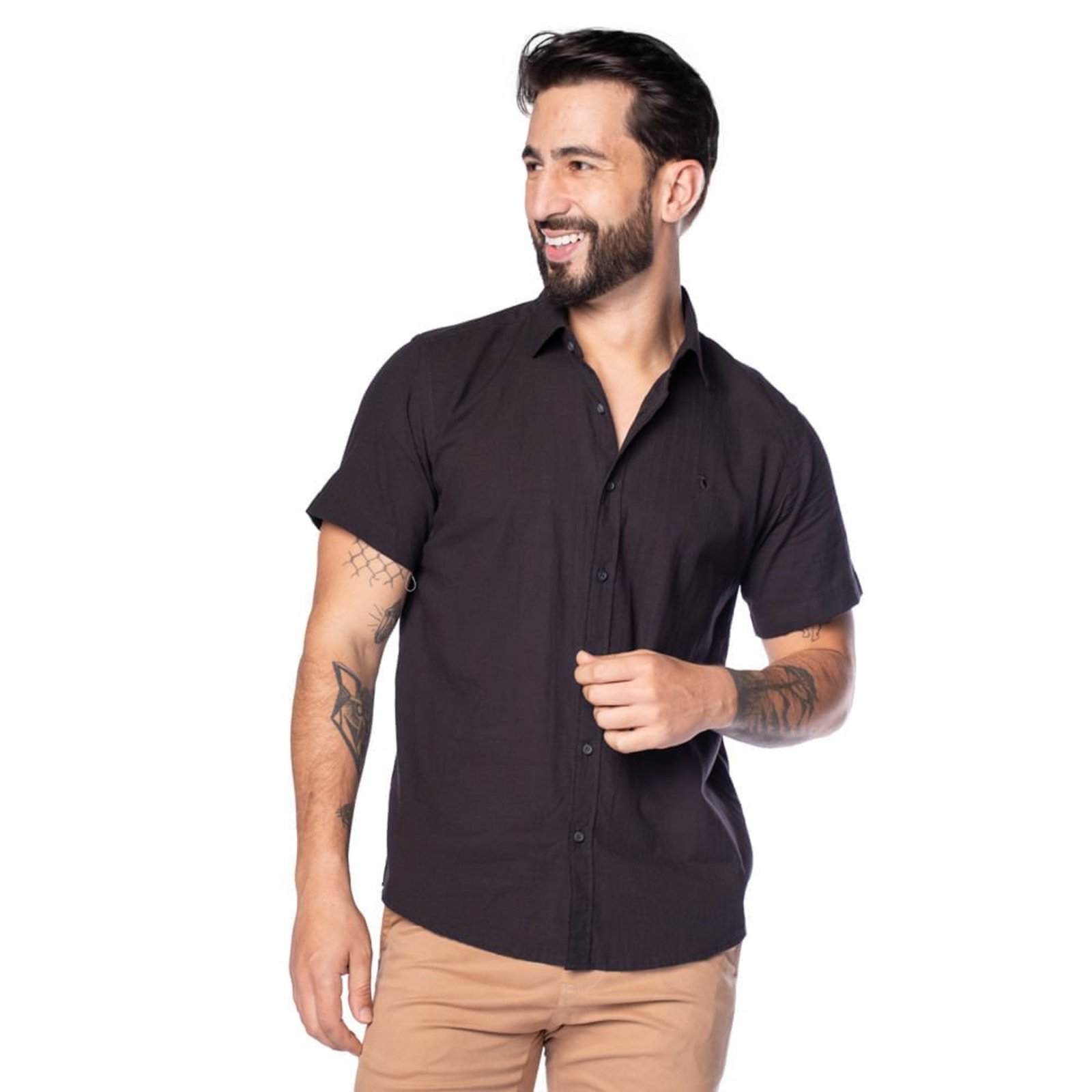 Camisa Masculina Amil Manga Curta Preto