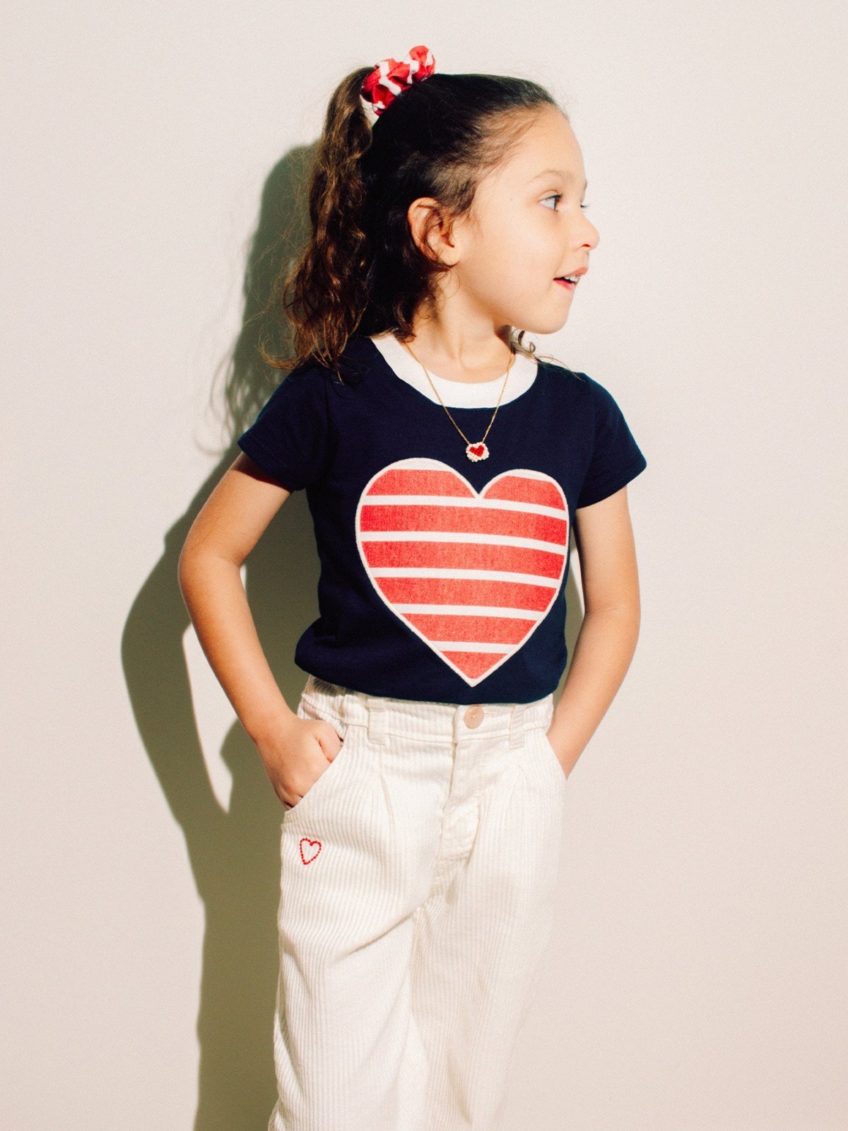 Infantil - Blusa Menina Bugbee Algodão Bordado Coração Listrado Com Amarrador