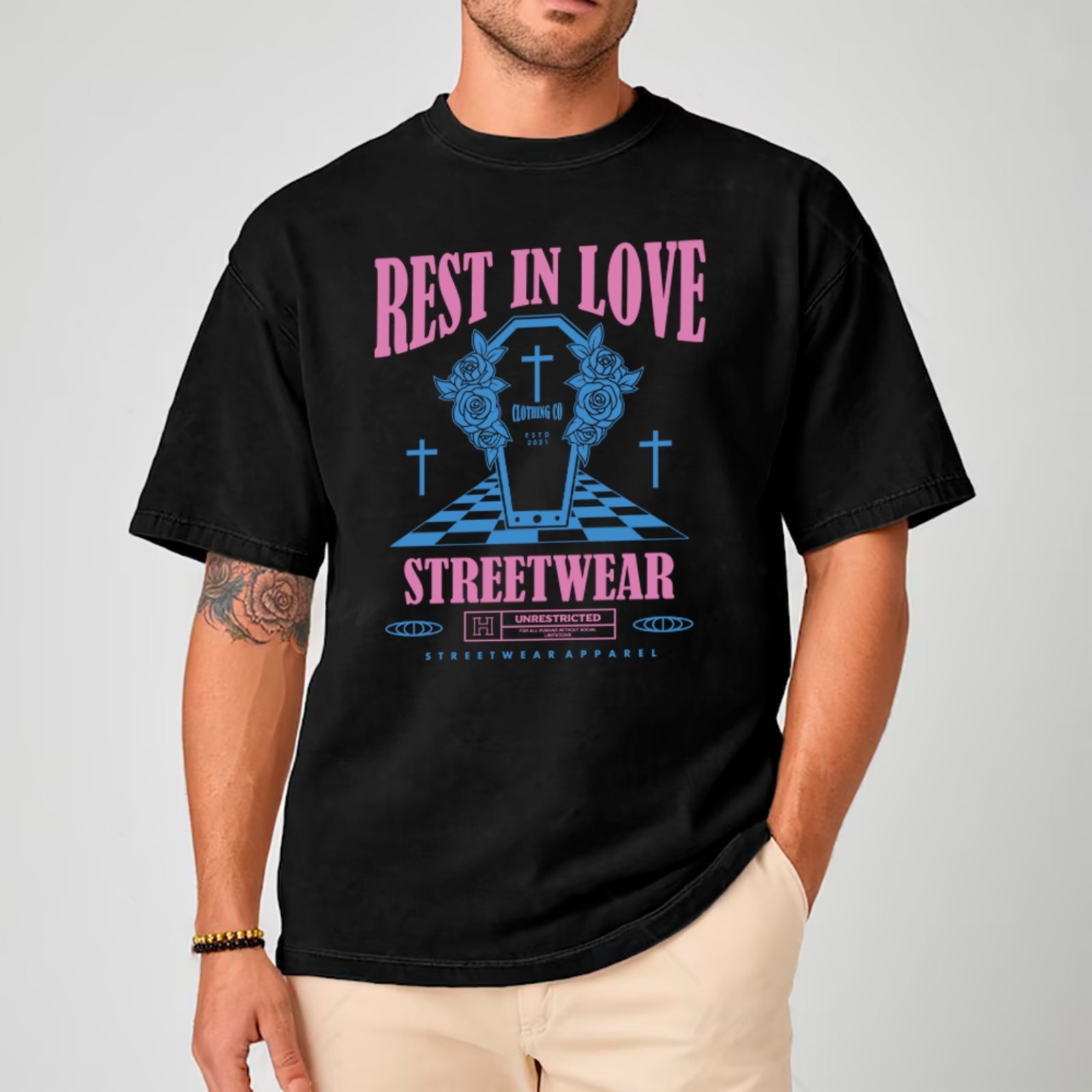 Camiseta Ousy Rest In Love Oversized Unissex Preto