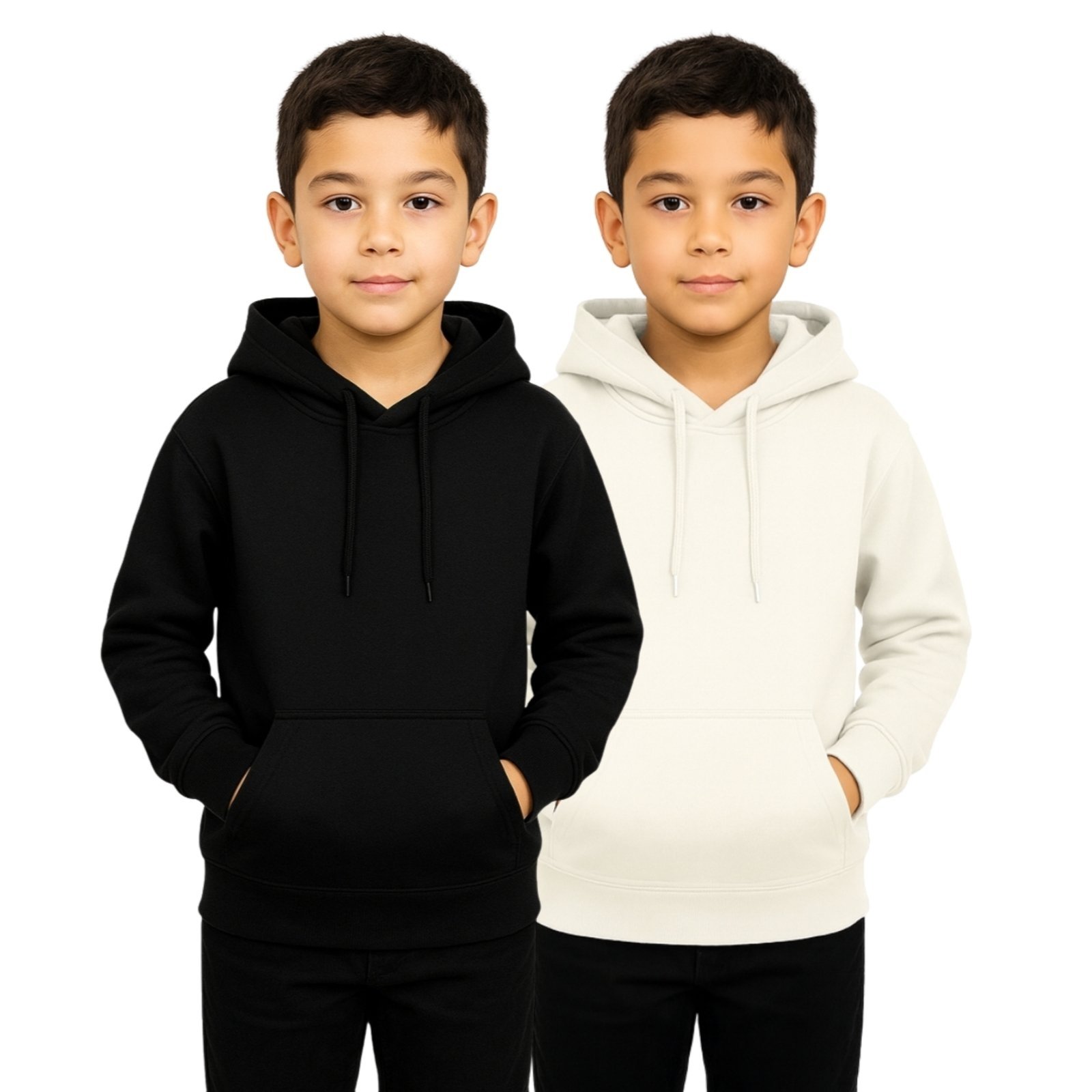 Infantil - Kit 2 Blusas de Moletom Liso Relaxado Canguru Com Capuz Macio Quente