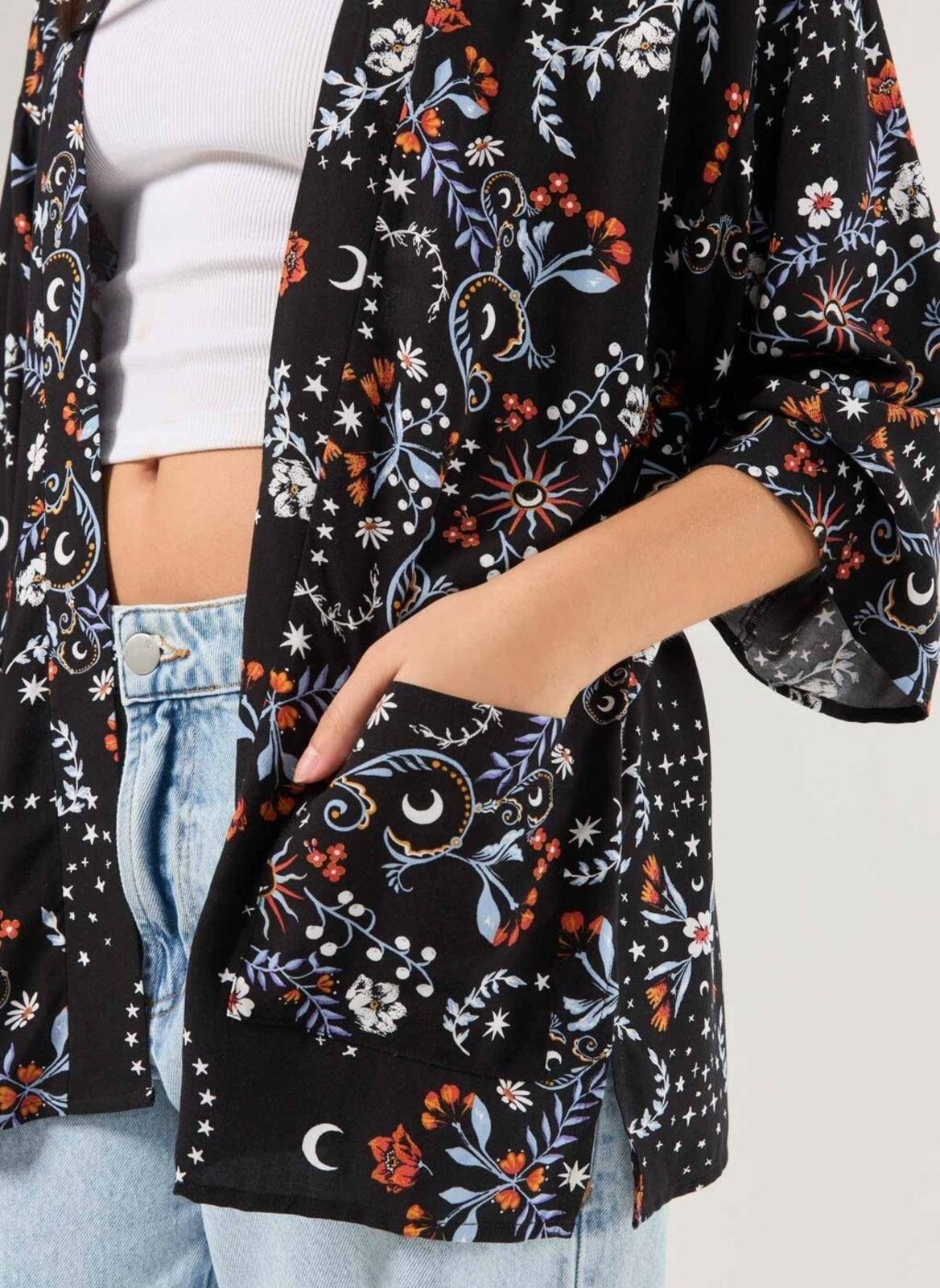 Vista 3 Kimono Preto Estampa Florida Youcom estampado Youcom estampado
