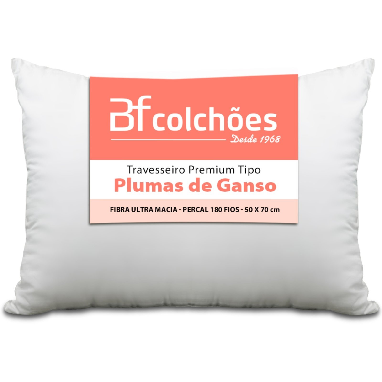 Vista 2 Travesseiro Premium de Fibra conforto extra tipo Pluma Pena de Ganso Ecológica 50x70cm BF Colchões branco BF Colchoes branco