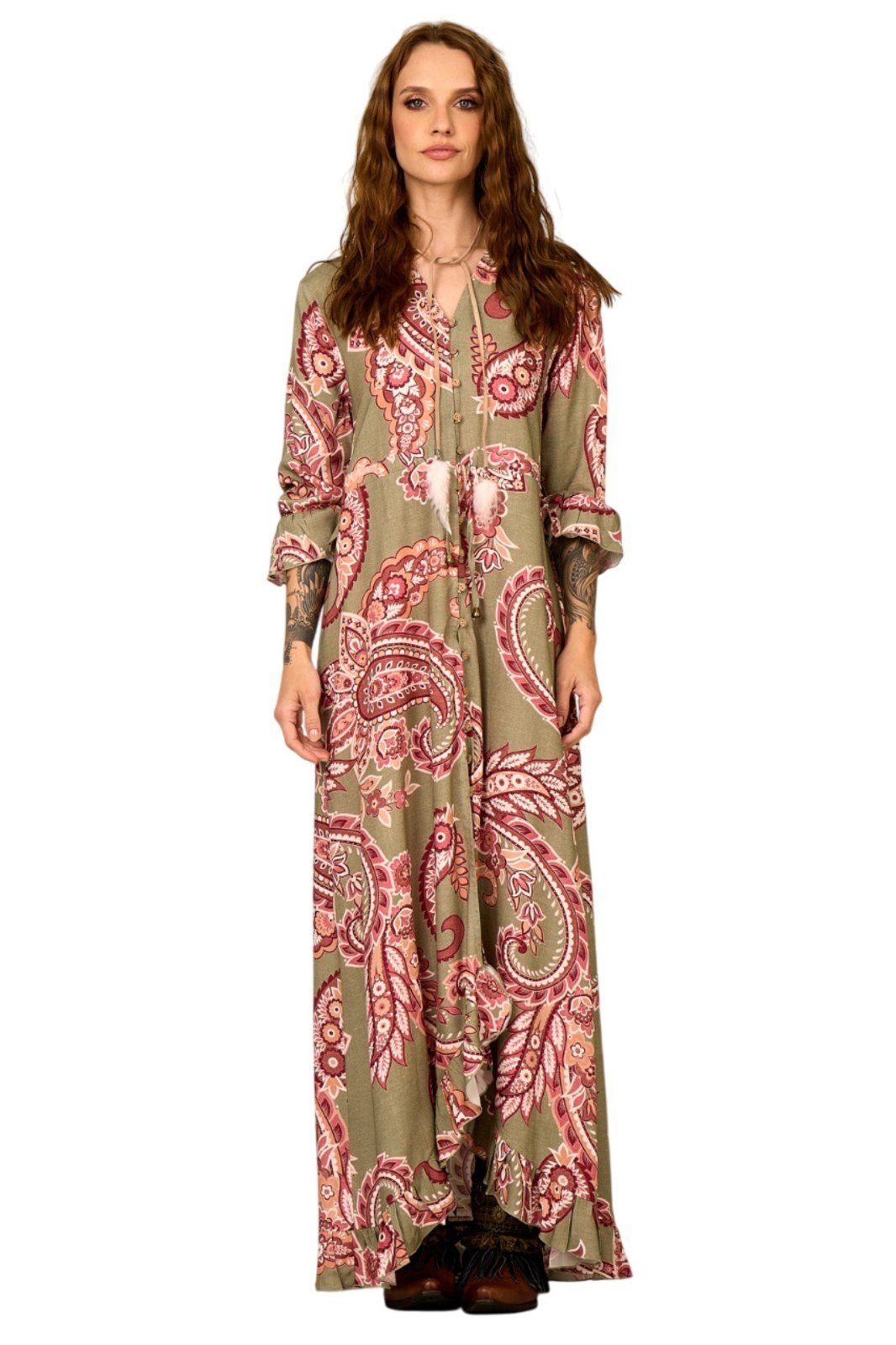 Vestido Longo Verde Estampa Paisley Yacamim D14 – Estampado