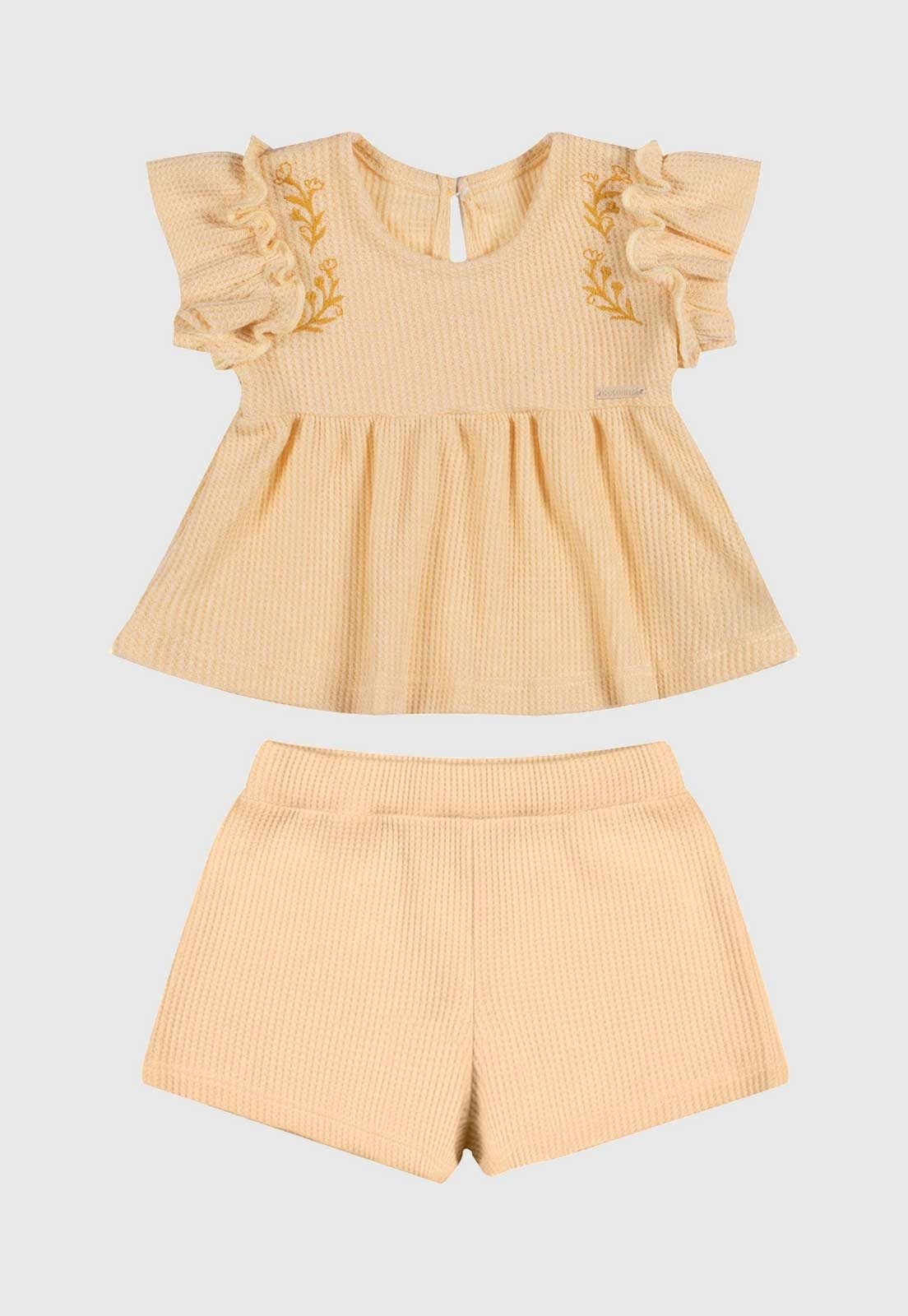 Conjunto Colorittá Babado Bordado Amarelo