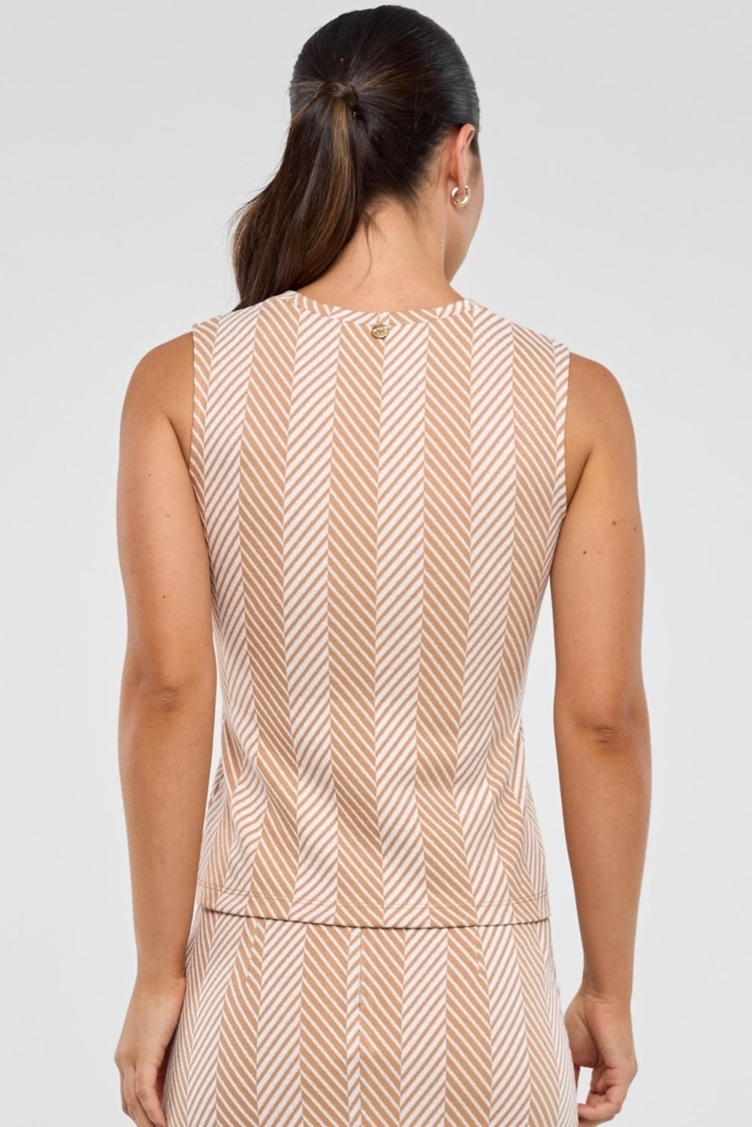 Blusa PKS Sem Mangas Jacquard Listras Bege