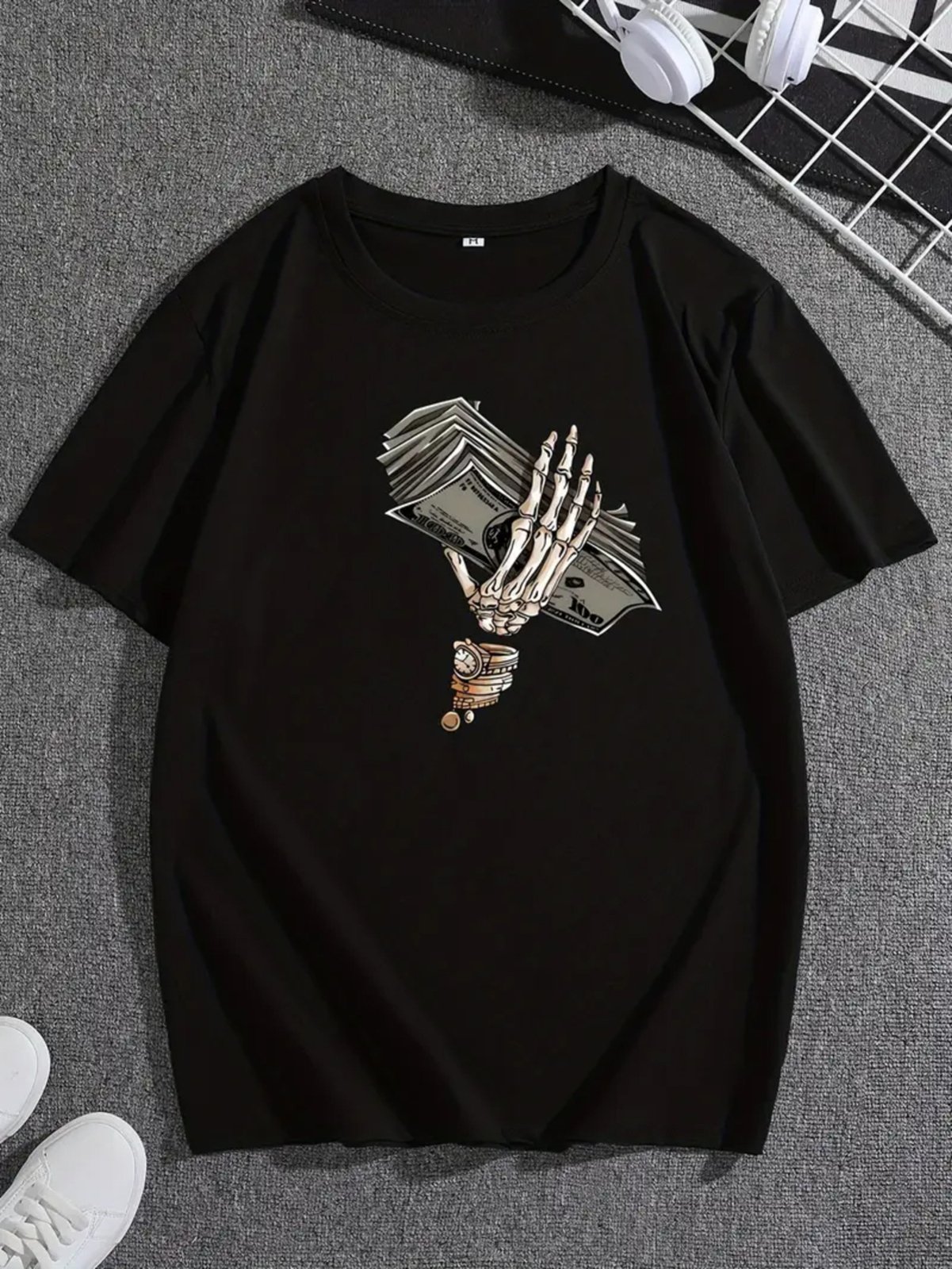 Camiseta Estampada Skelet Money Safira Moda Algodão Preta