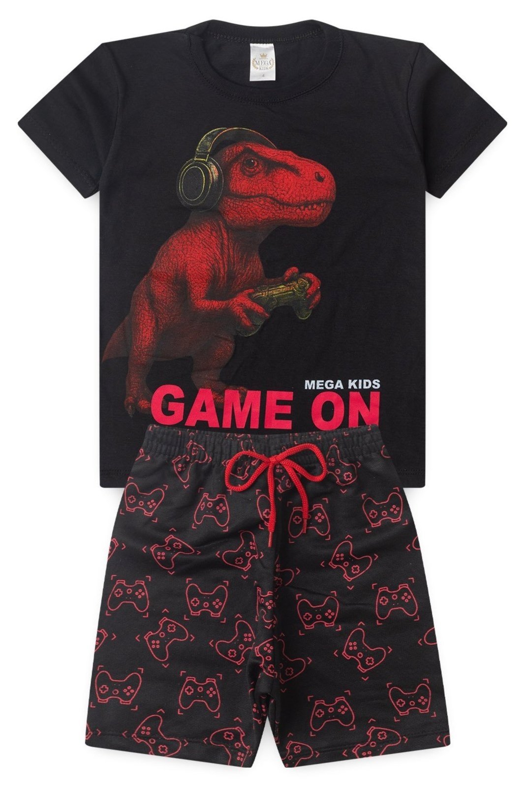 Vista 2 Infantil - Conjunto Masculino Dino Vermelho Mega - Preto Mega Kids unico Mega Kids unico