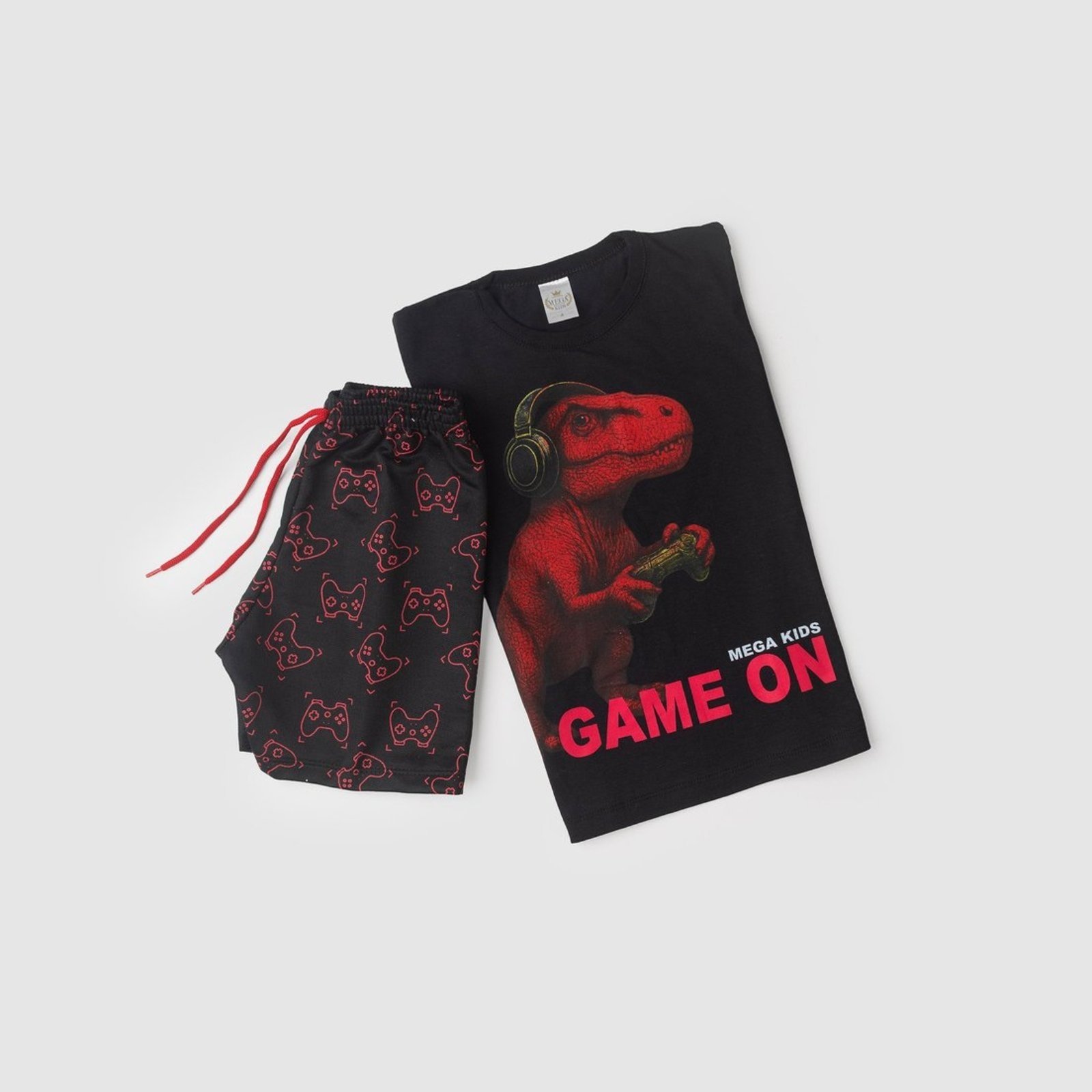 Vista 3 Infantil - Conjunto Masculino Dino Vermelho Mega - Preto Mega Kids unico Mega Kids unico