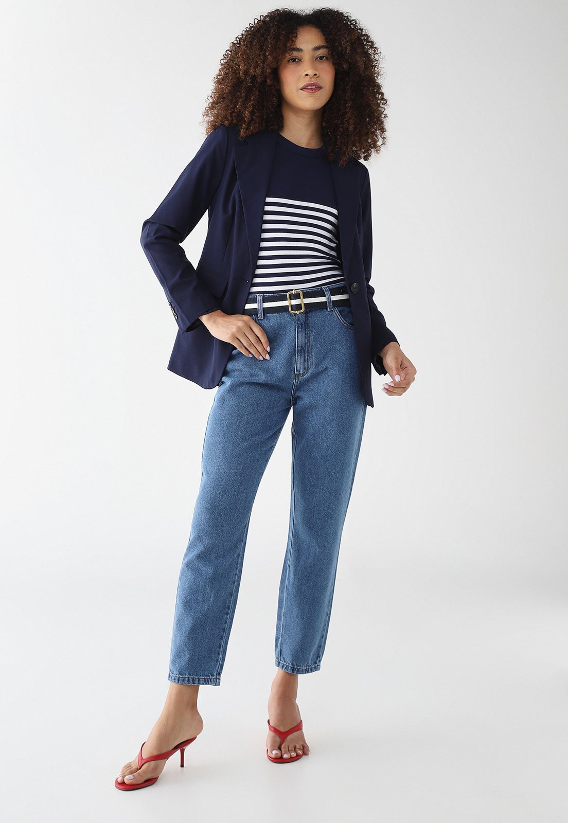 Vista 3 Calça Jeans Feminina Forum Cintura Alta Média azul Forum azul