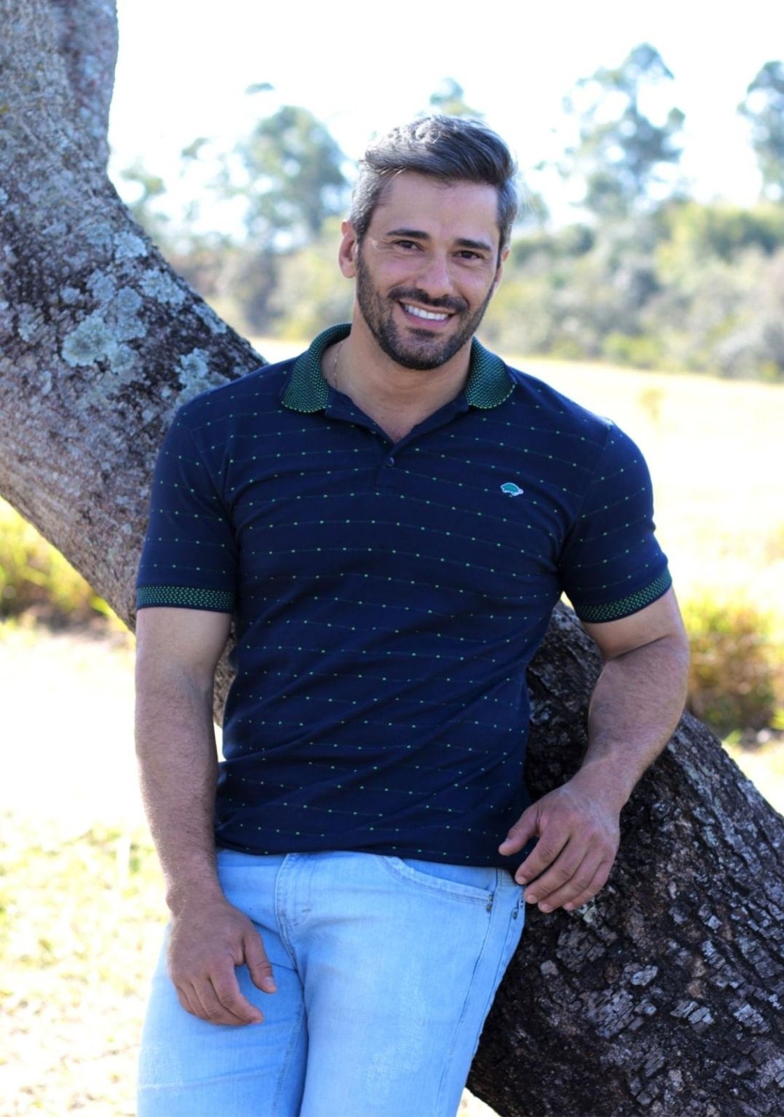 Camisa Polo Piquet Estampada | Pau a Pique Azul Marinho